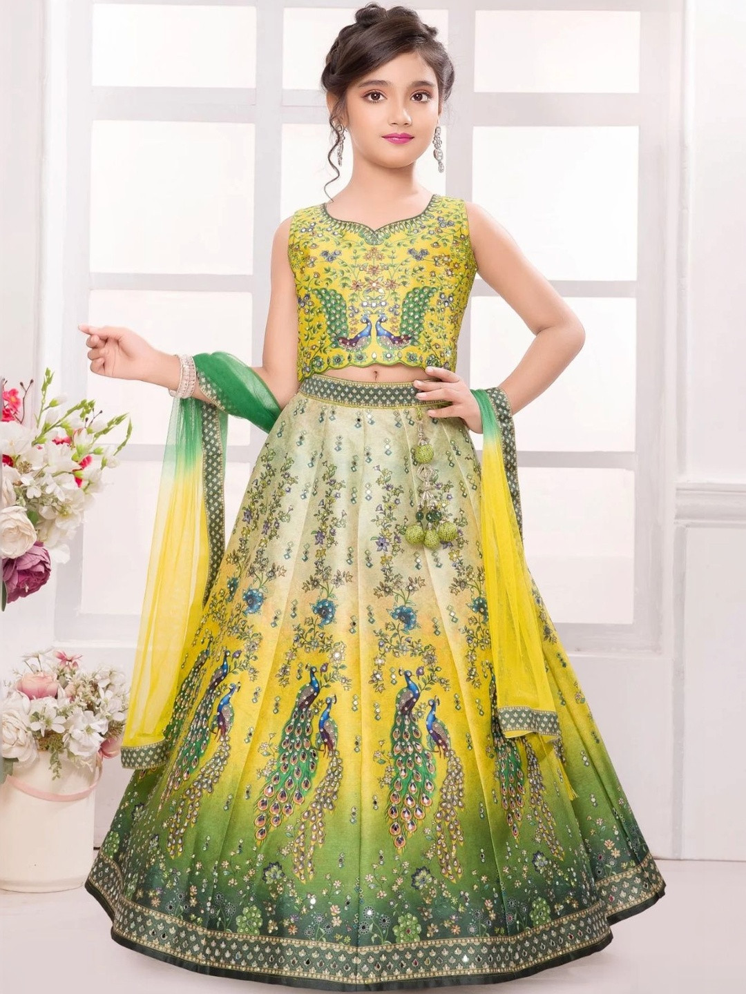 KL9KIDS Girls Embellished Sequinned Semi-Stitched Lehenga & Blouse With Dupatta