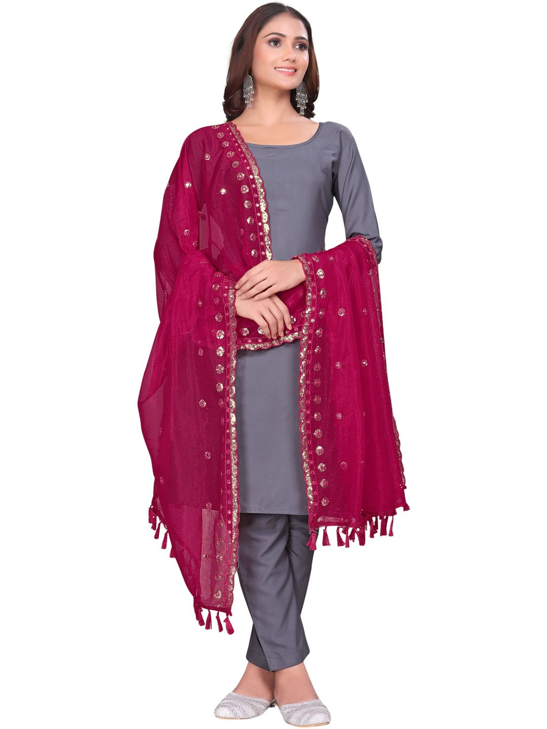 Kemza Embroidered Organza Dupatta with Sequinned