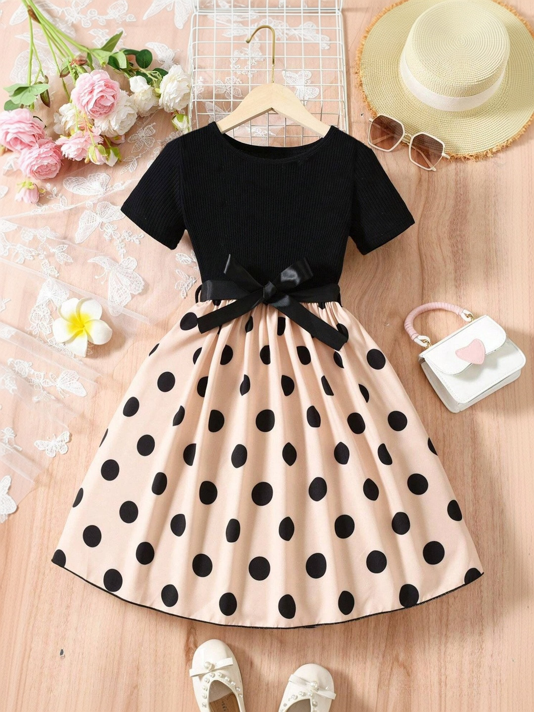 TIOR Polka Dot Print Fit & Flare Dress