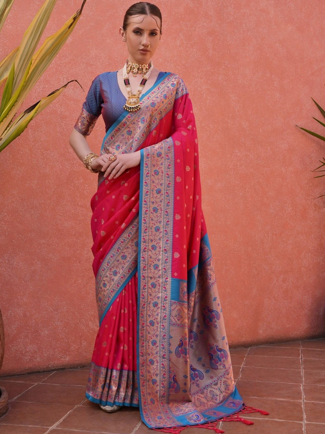 VASTRAAVEDAA Ethnic Motifs Zari Art Silk Handloom Paithani Saree