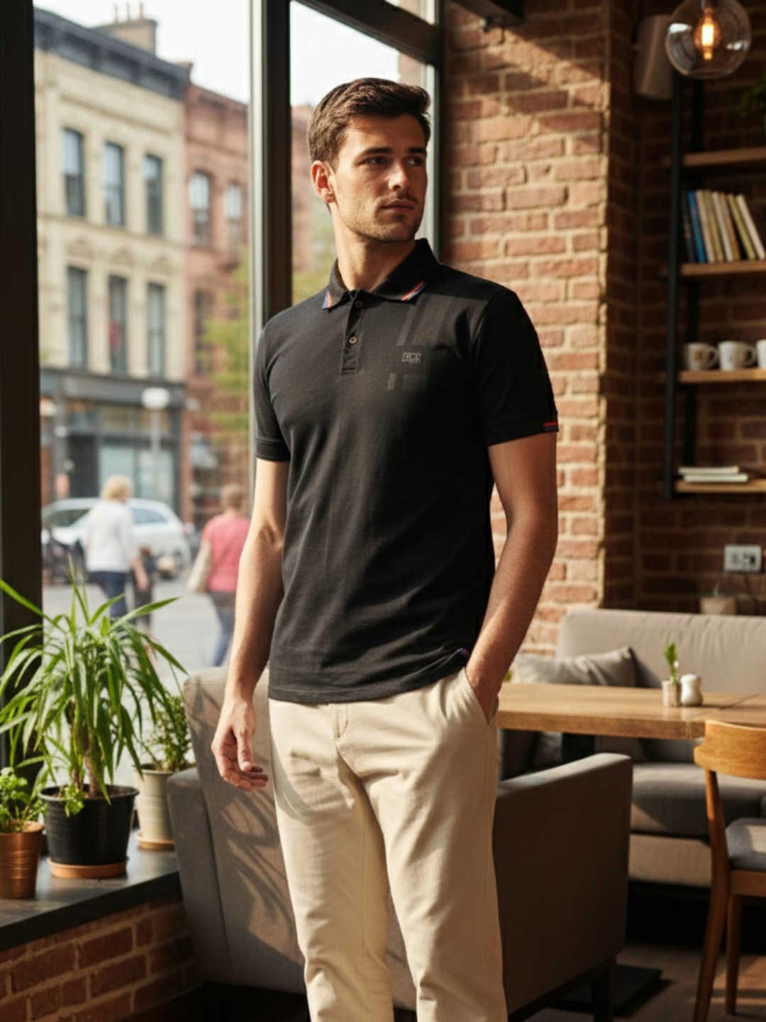 ROAR FOR GOOD Striped Printed Polo Collar Organic Cotton T-shirt