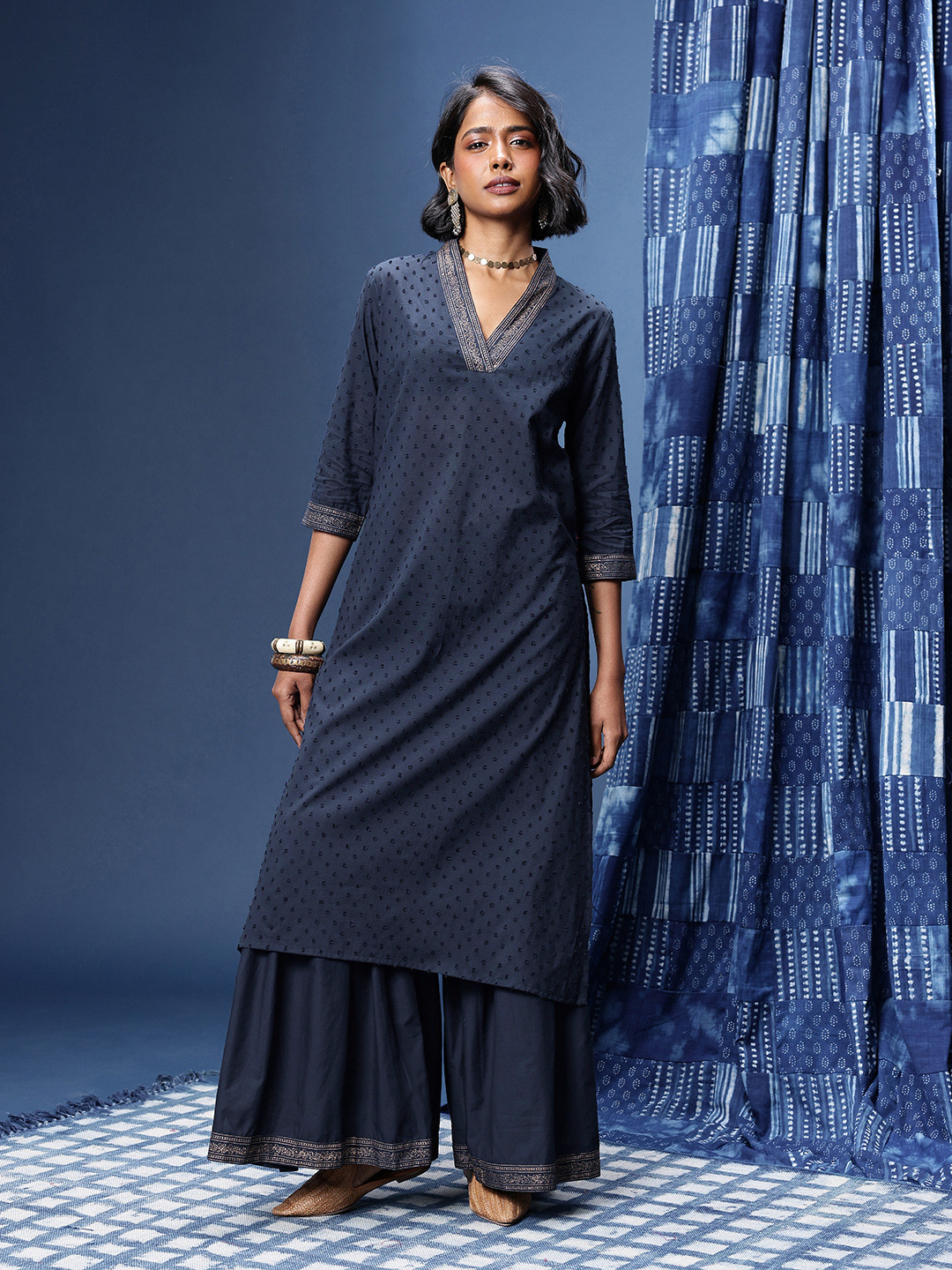 Taavi Dobby Woven Legacy Straight Kurta with Sharara