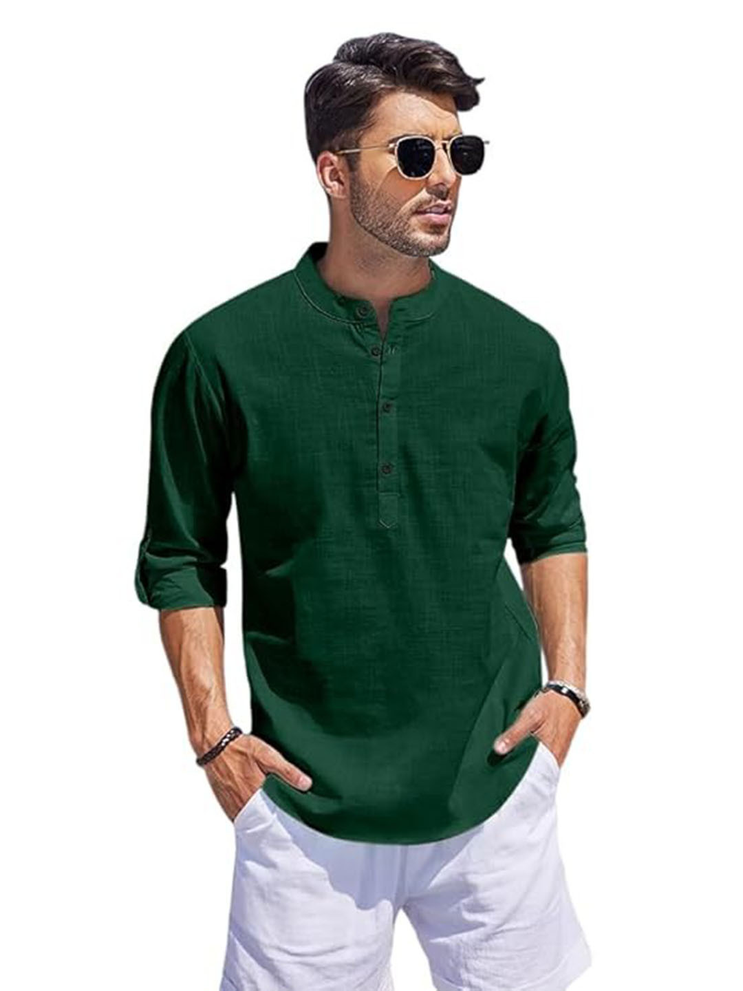 Bellstone Men Green Cotton Solid Casual Shirts