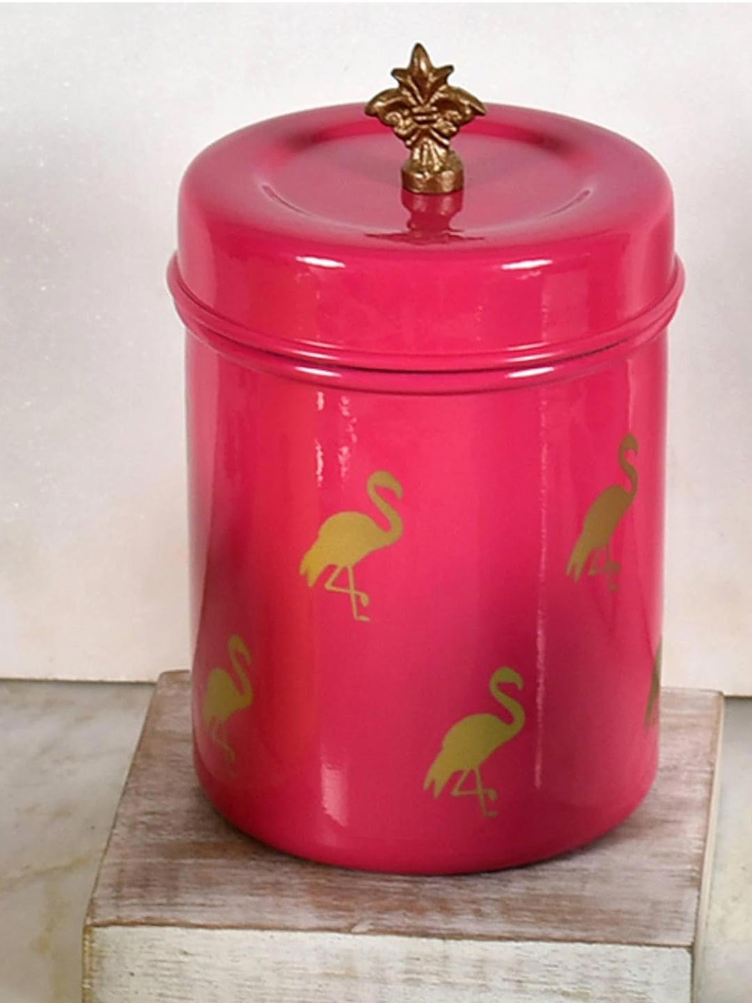 Living with Elan Pink Animal Print Stainless Steel Easy To Clean Flip Top Canister-500ml