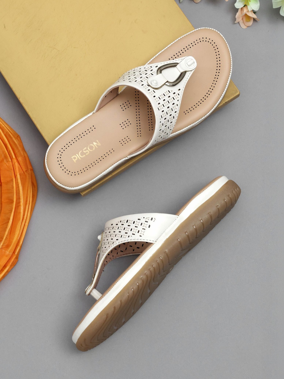 PICSON Women Open Toe Flats with Laser Cuts