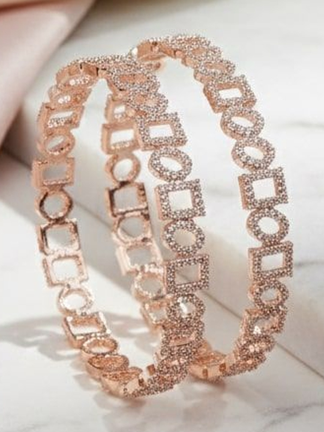 Opal Touch Set of 2 Rose Gold-Plated & American Diamond Studded Bangle