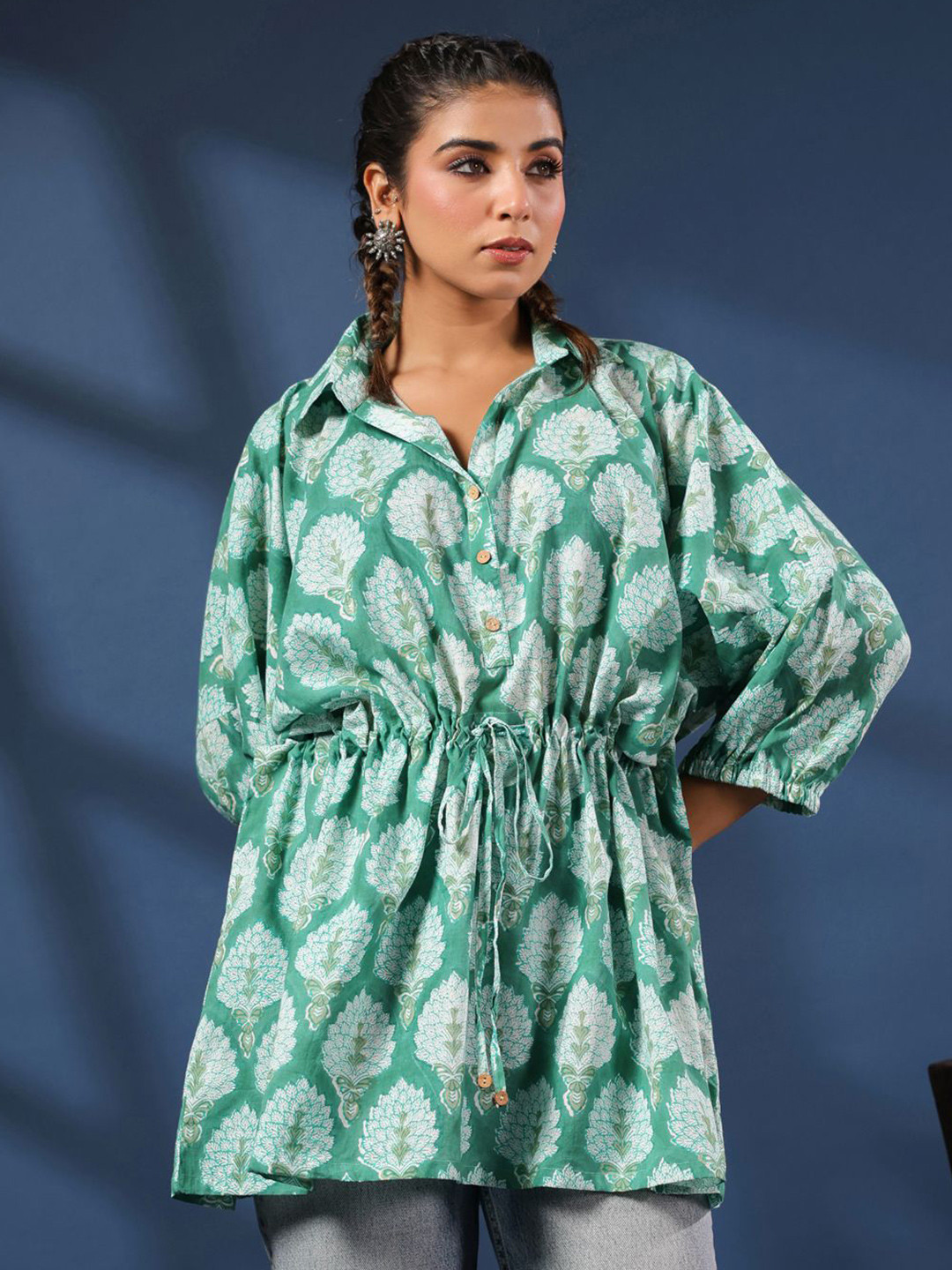 Taavi Women Hand Block Print Kaftan Shirt Tunic