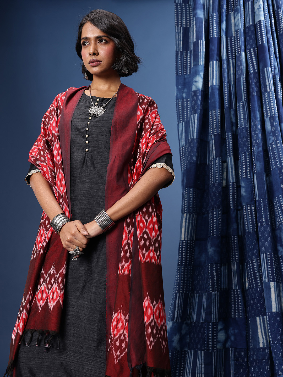 Taavi Ethnic Motifs Woven Design Pure Cotton Pochampally Dupatta