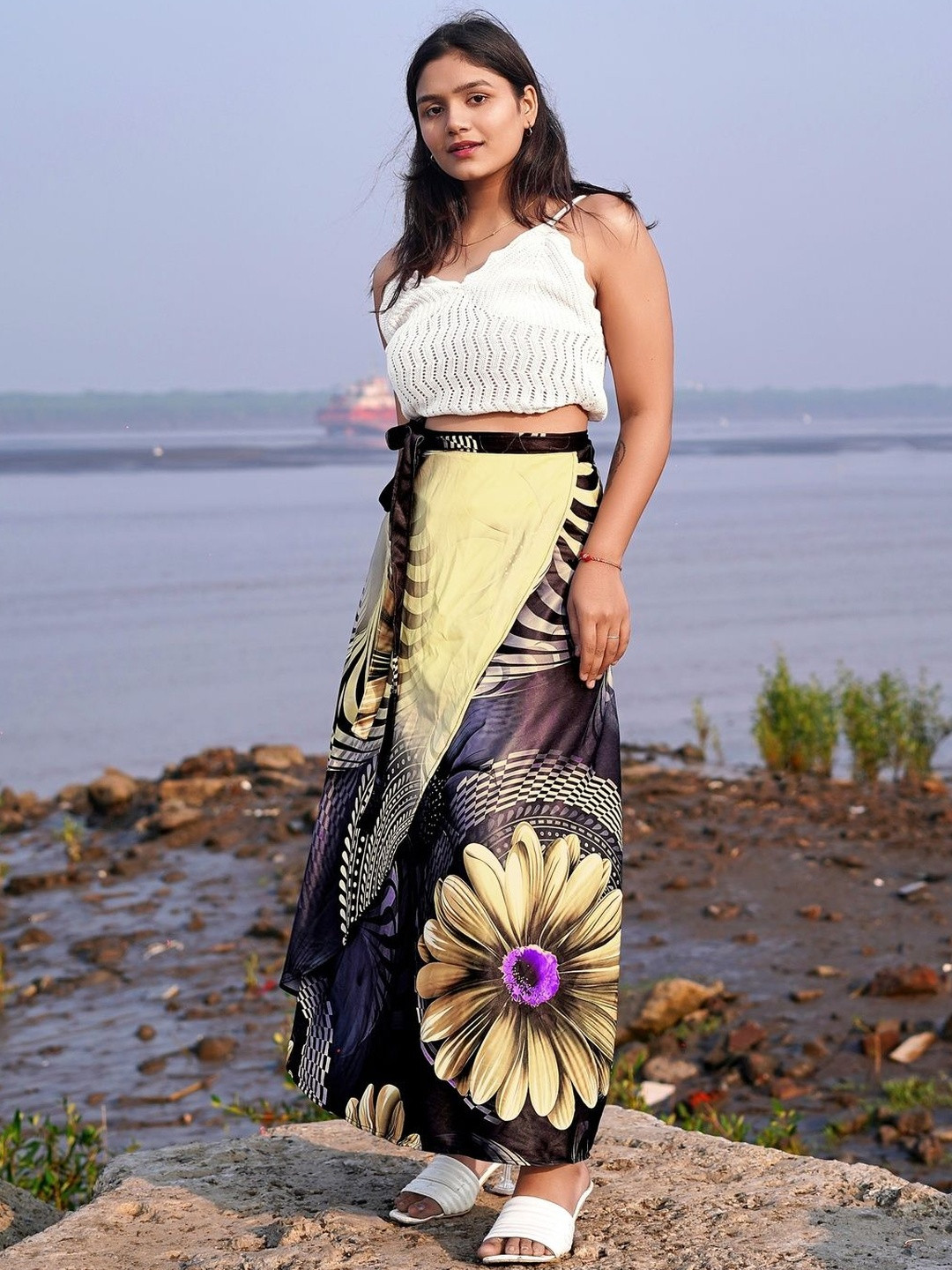 TENNECY Printed Wrap Midi Skirt