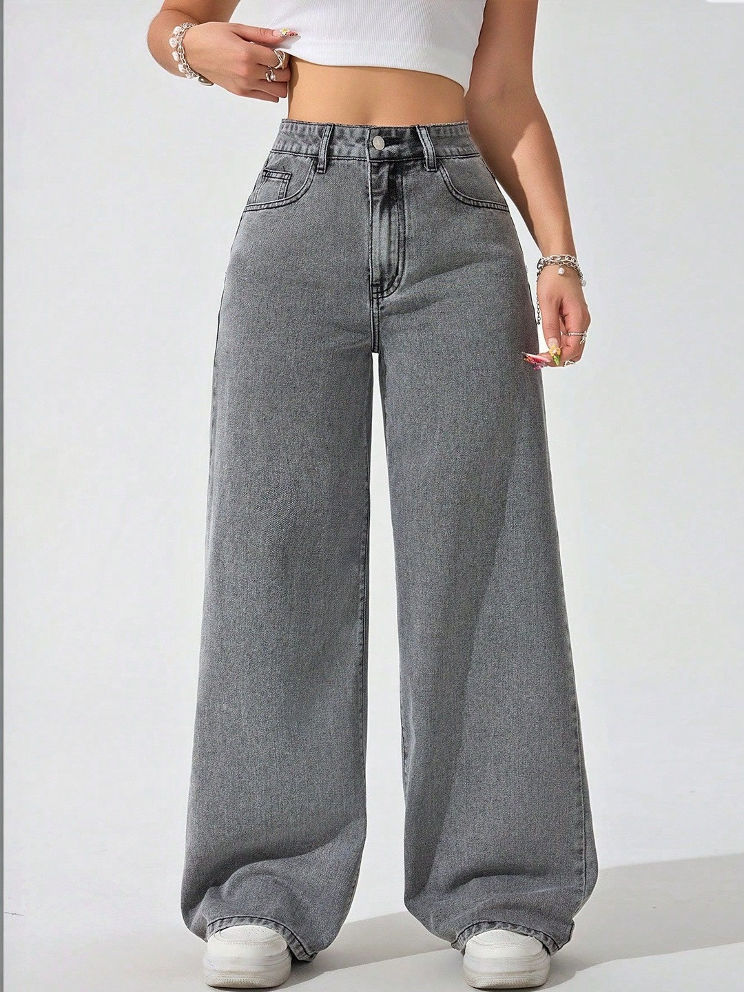 Glossia Women Comfort Straight Fit High-Rise Light Fade Acid Wash Stretchable Jeans
