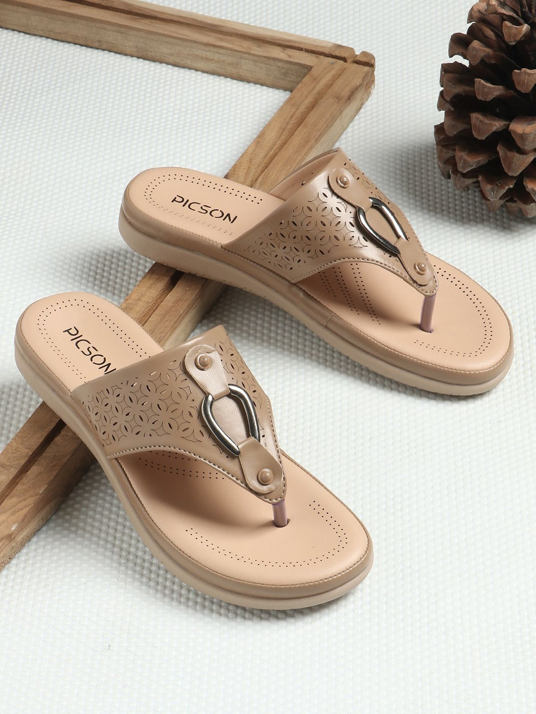 PICSON Women Embellished Open Toe Flats