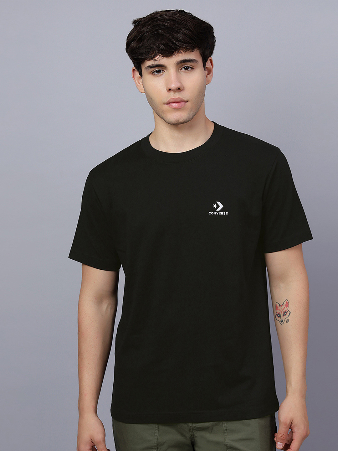 Converse Unisex Brand Logo Star Chevron Printed Round Neck Cotton T-shirt