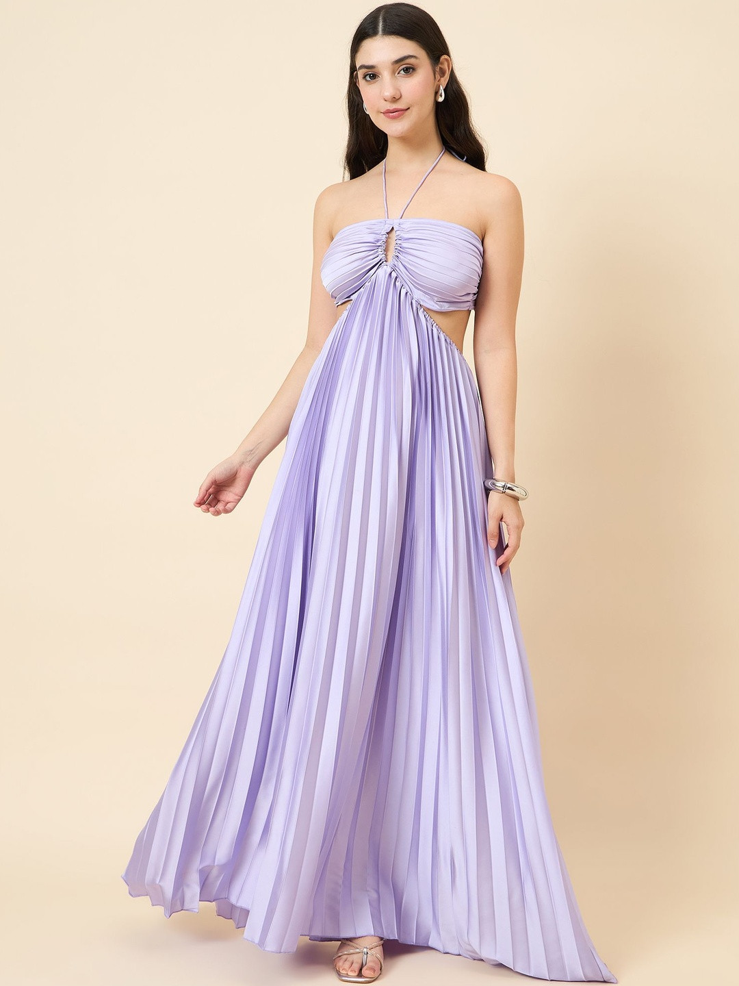 aayu Halter Neck Satin Maxi Dress