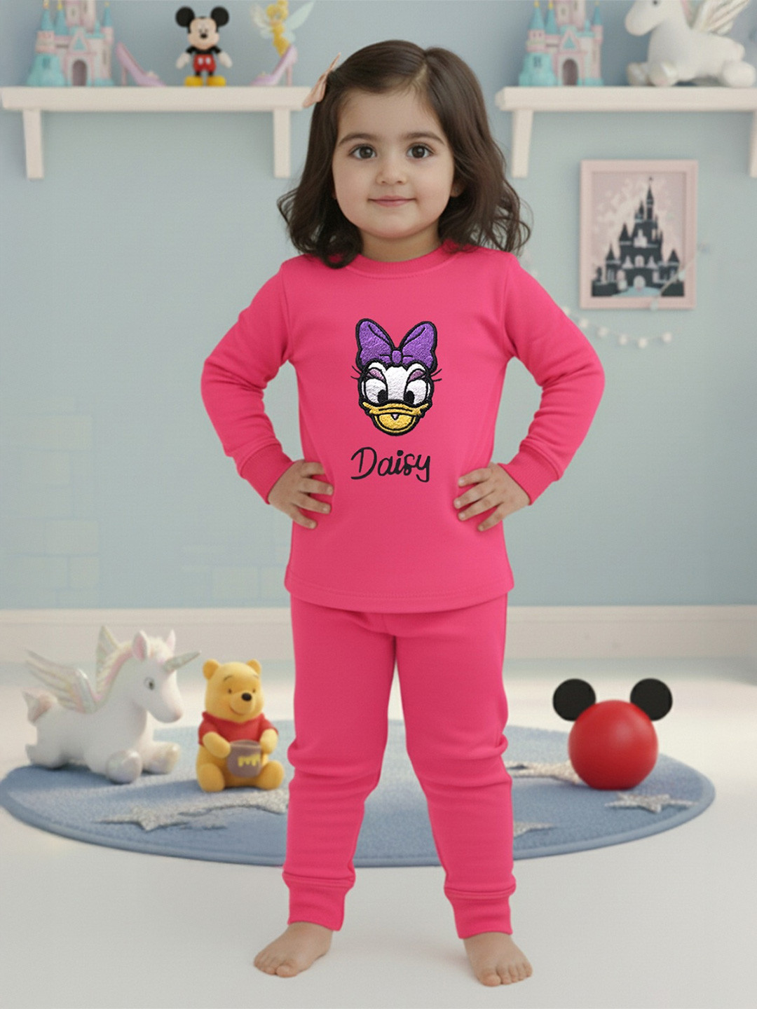 Disney By Miss and Chief Girls Daisy Duck Embroidered Pure Wool Sweatshirt With Joggers