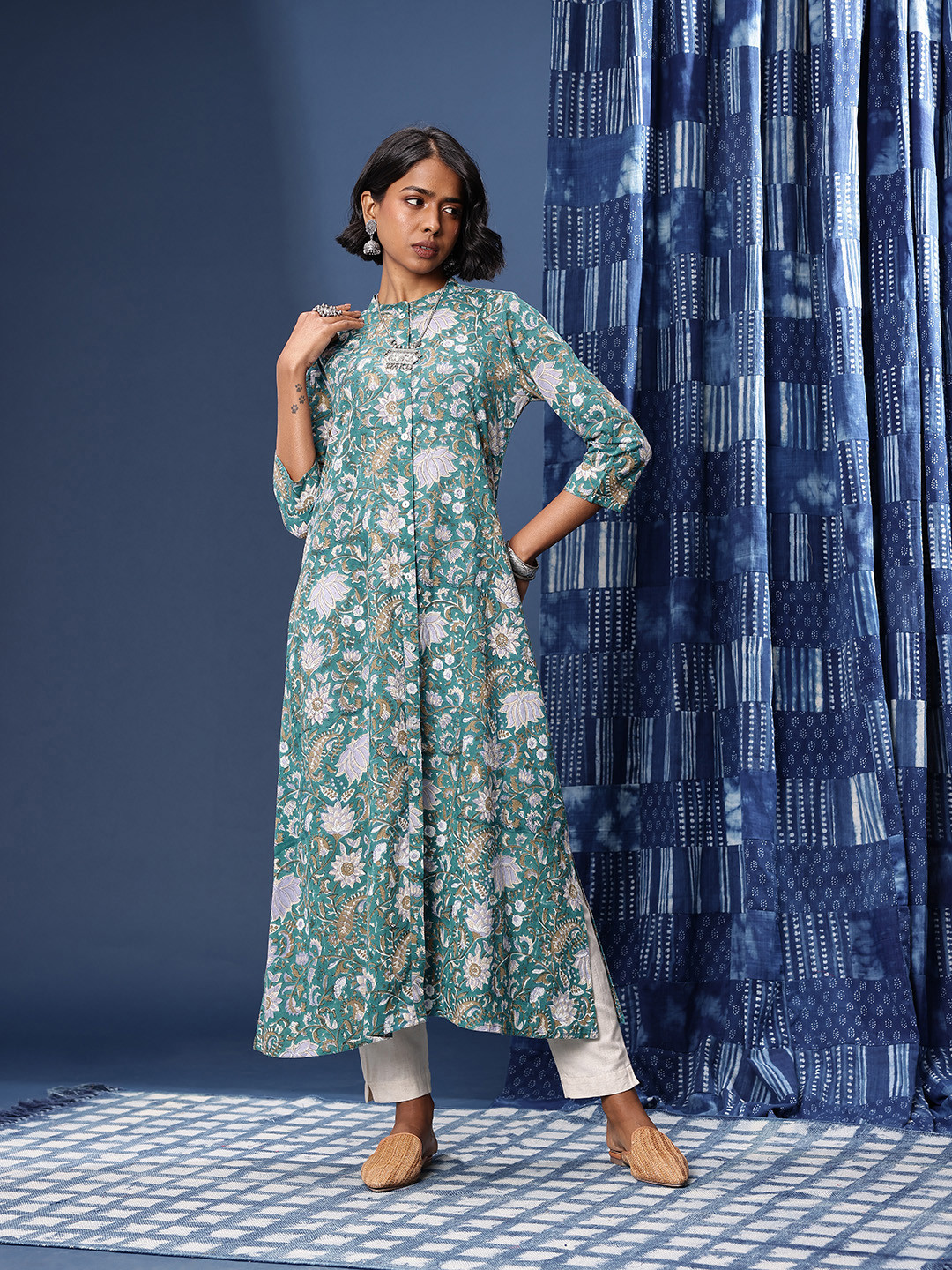 Taavi Sanganeri Handblock Printed A-Line Kurta