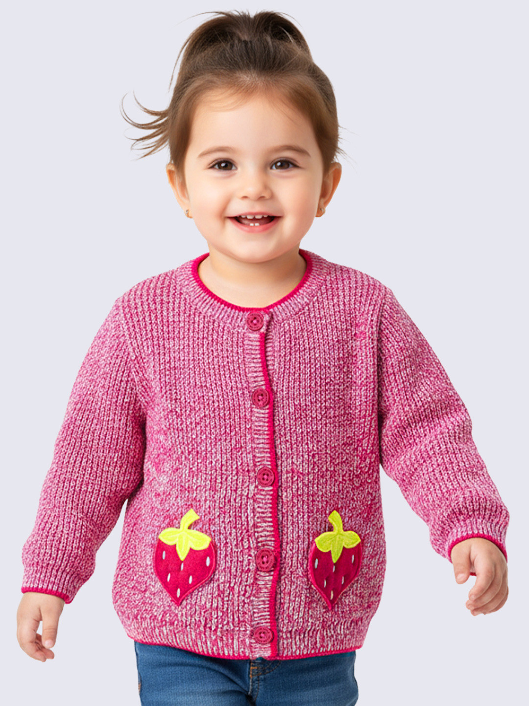 Yellow Apple Girls Cardigan with Applique Detail