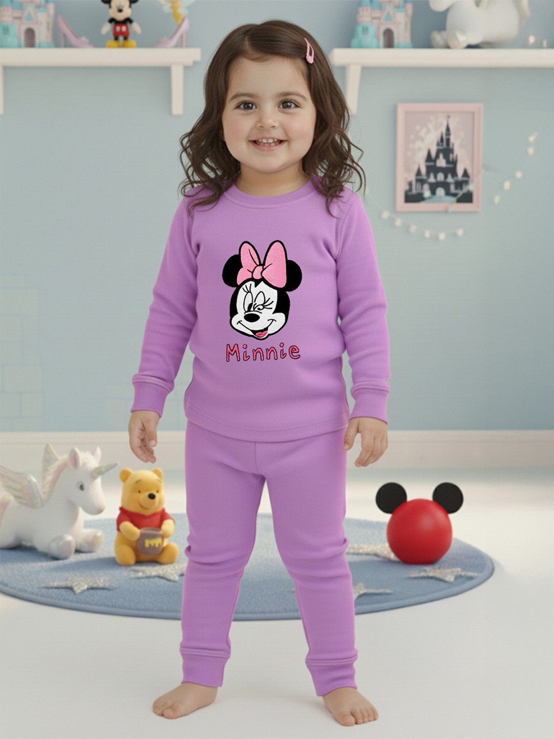 YK Disney Girls Embroidered Round Neck Long Sleeves Sweatshirt With Jogger