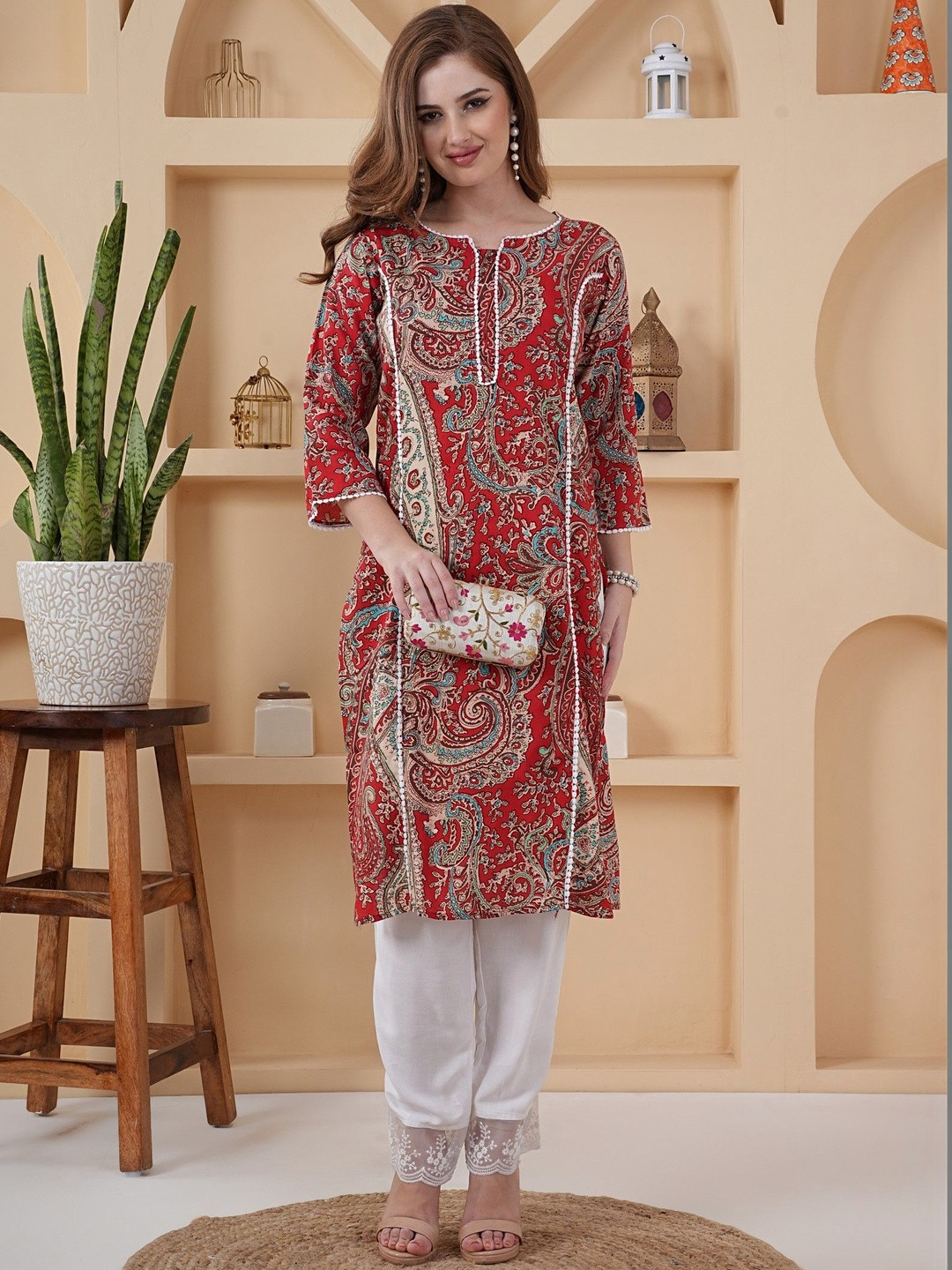 QUEENSFAB Women Embroidered Gotta Patti Floral Kurta