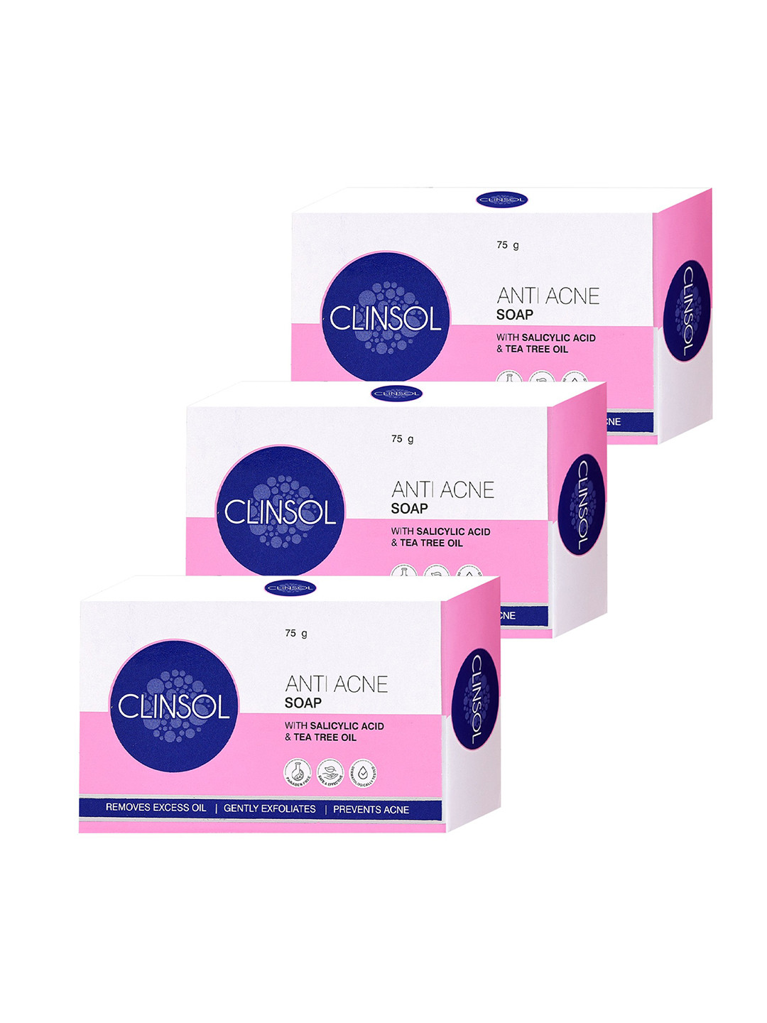 Leeford Set Of 3 Clinsol Anti Acne Soap - 75 g Each