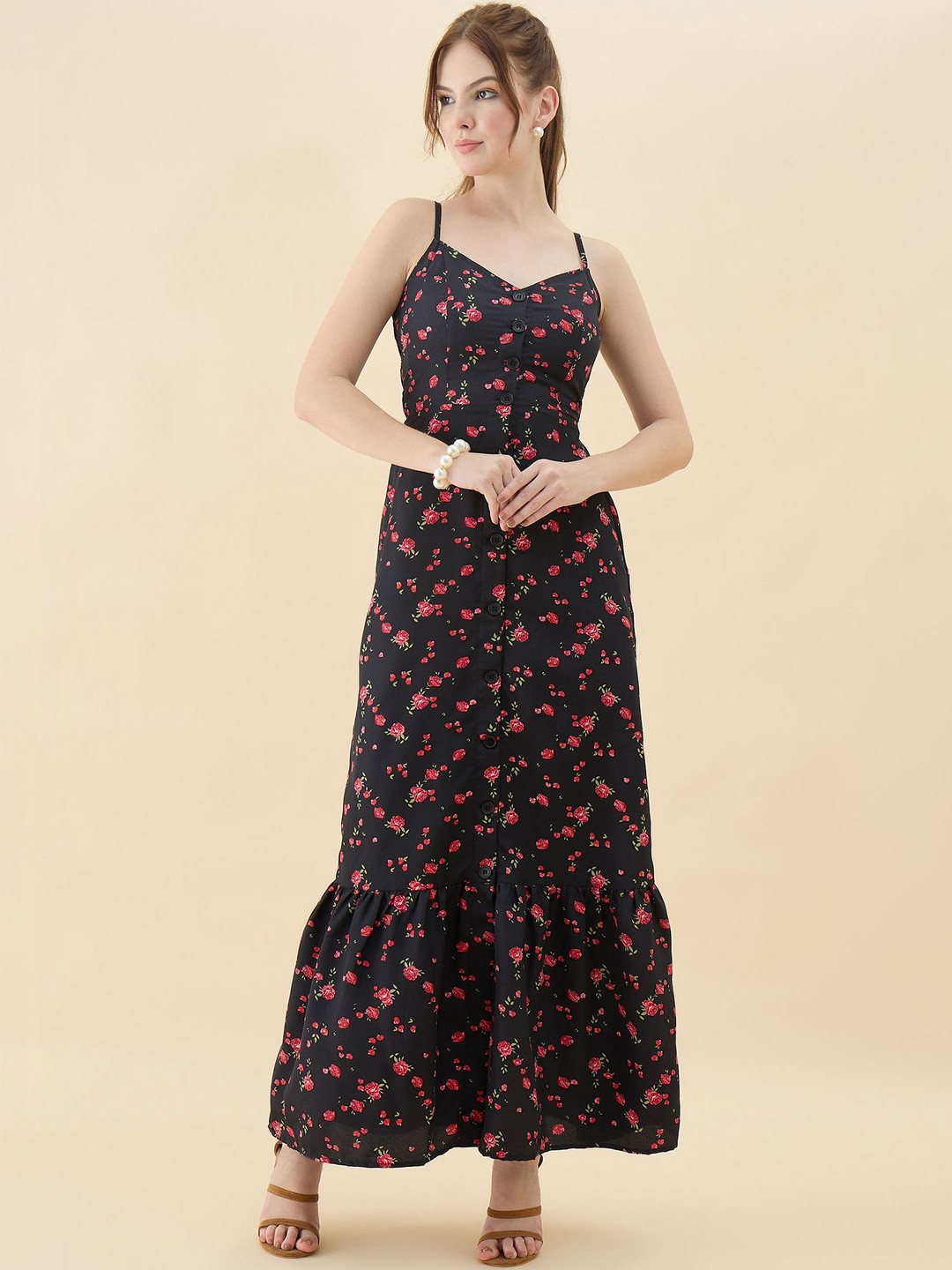 aayu Floral Print Crepe A-Line Maxi Dress