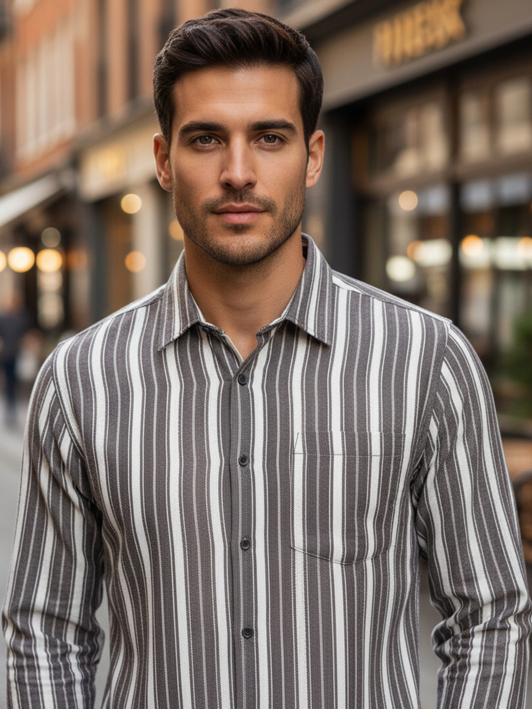 Bene Kleed Men Textured Vertical Striped Spread Collar regular Fit Casual Shirt