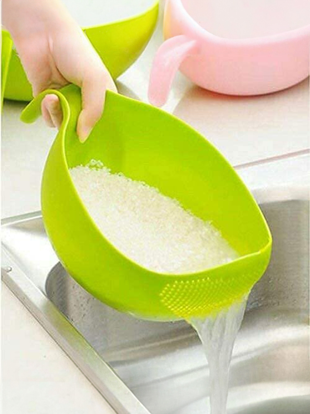 Craftlayout 3Pcs Blue & Green Textured Washing Bowls With Handle