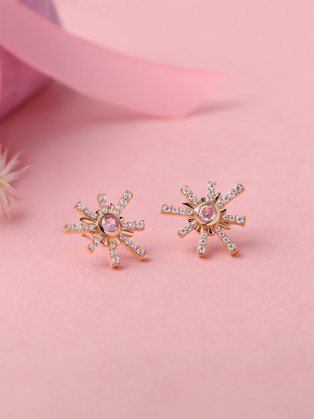 Ornate Jewels 18K Rose Gold Plated Pink Cubic Zirconia Sparkles Stud Earring