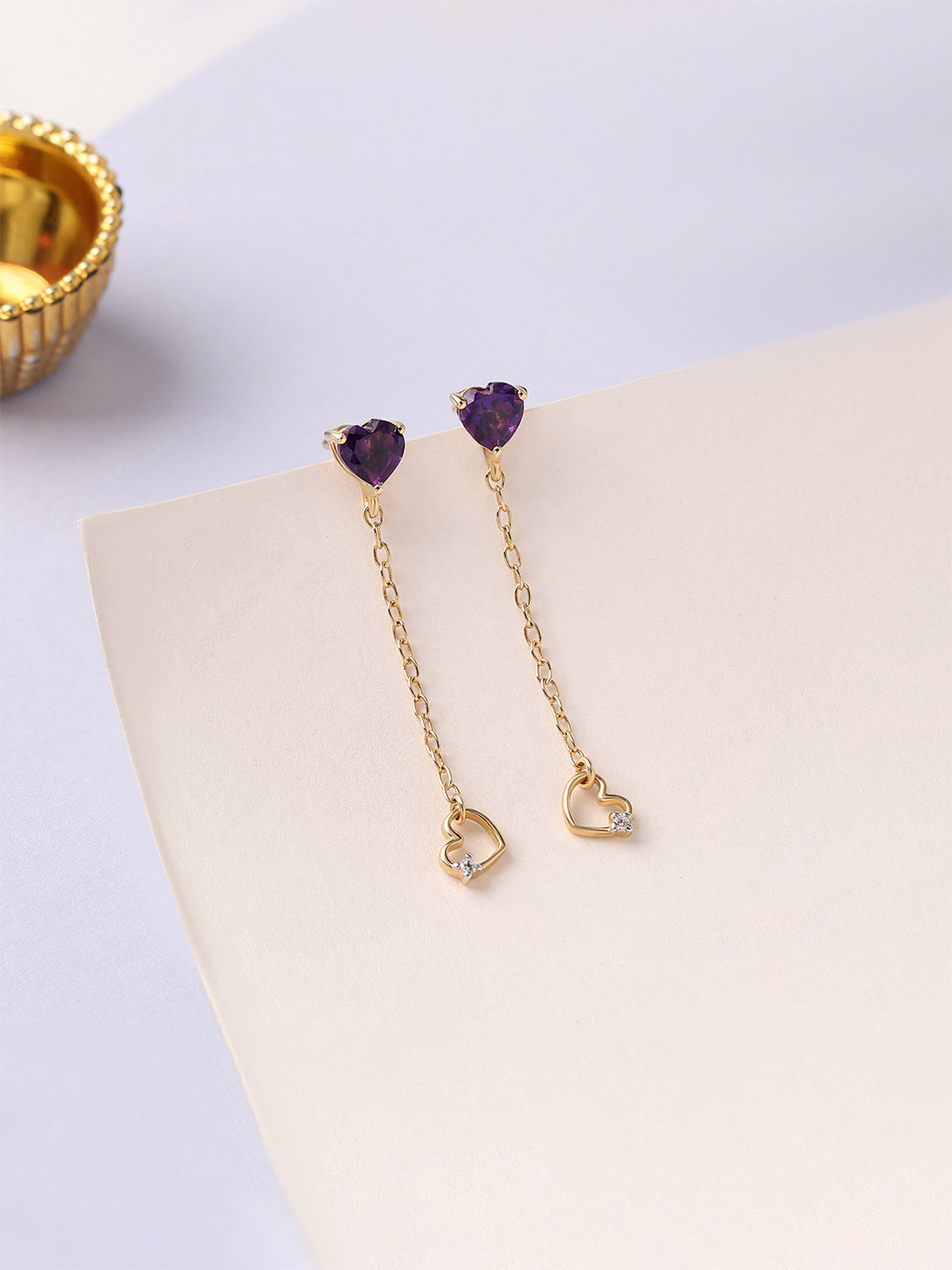 Ornate Jewels 925 Silver 18k Gold Plated Natural African Amethyst Heart Danglers Earring