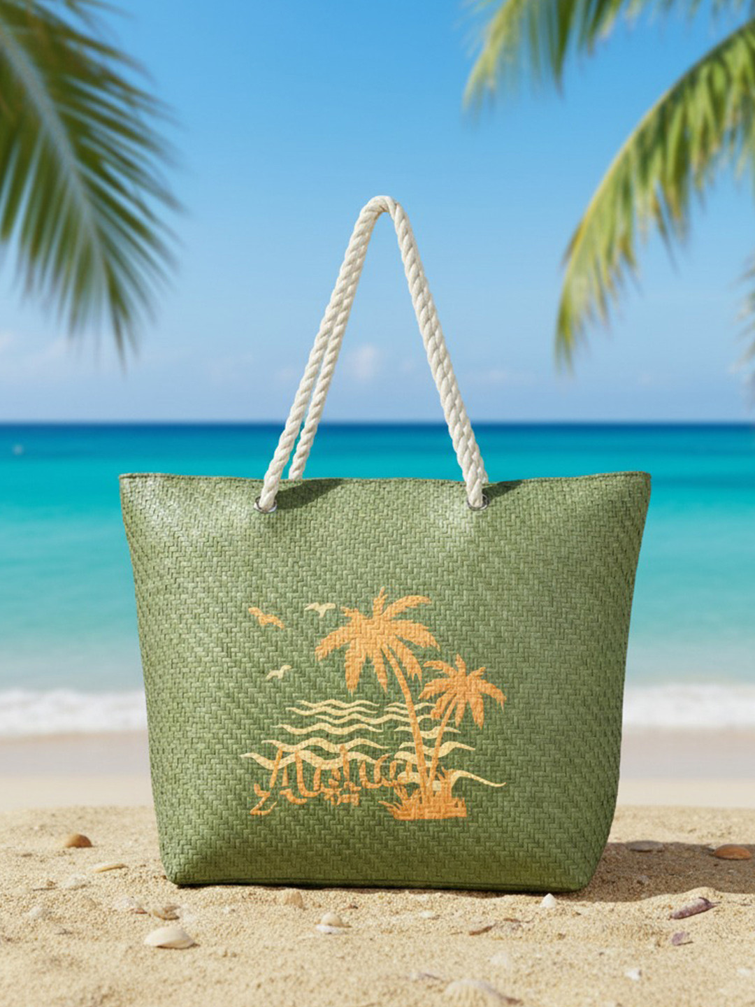 ENSAC  Green & Yellow Solid Textured Shopper Detachable Sling Strap Tasselled Tote Bag