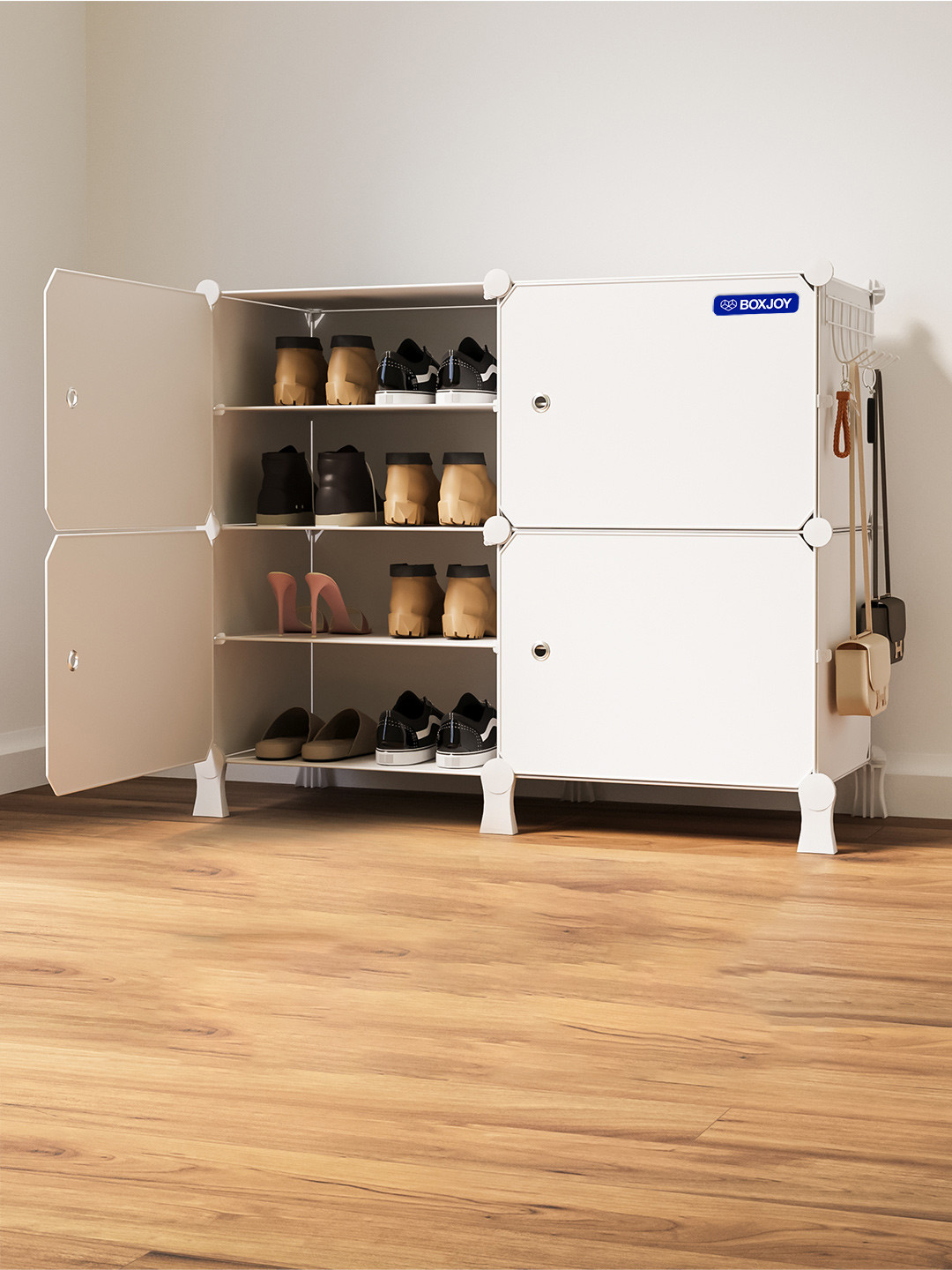 BOXJOY White Waterproof & Dustproof 8-Shelf Shoe Rack With Doors