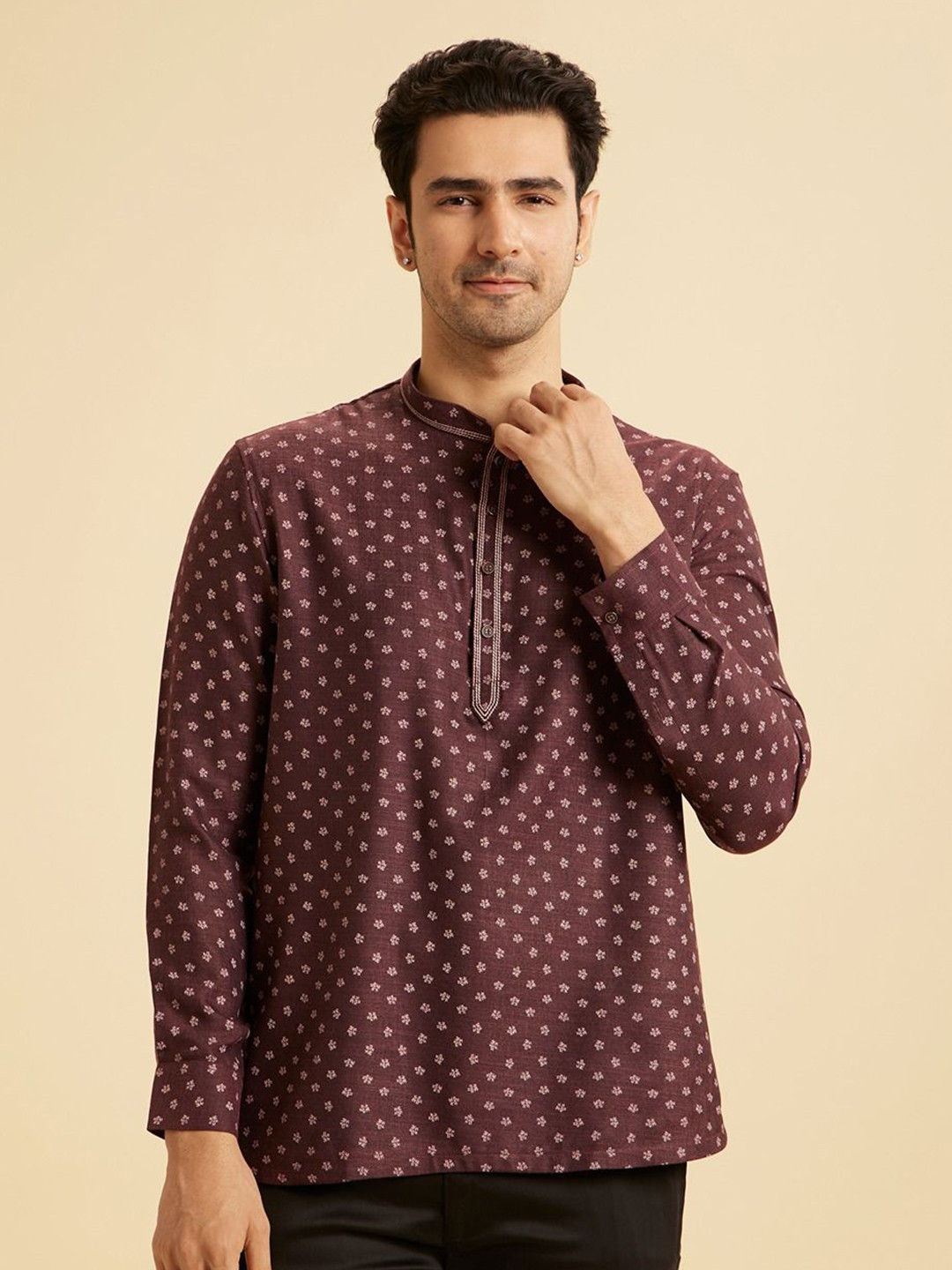 Manyavar Men Floral Printed Festive Short Kurta