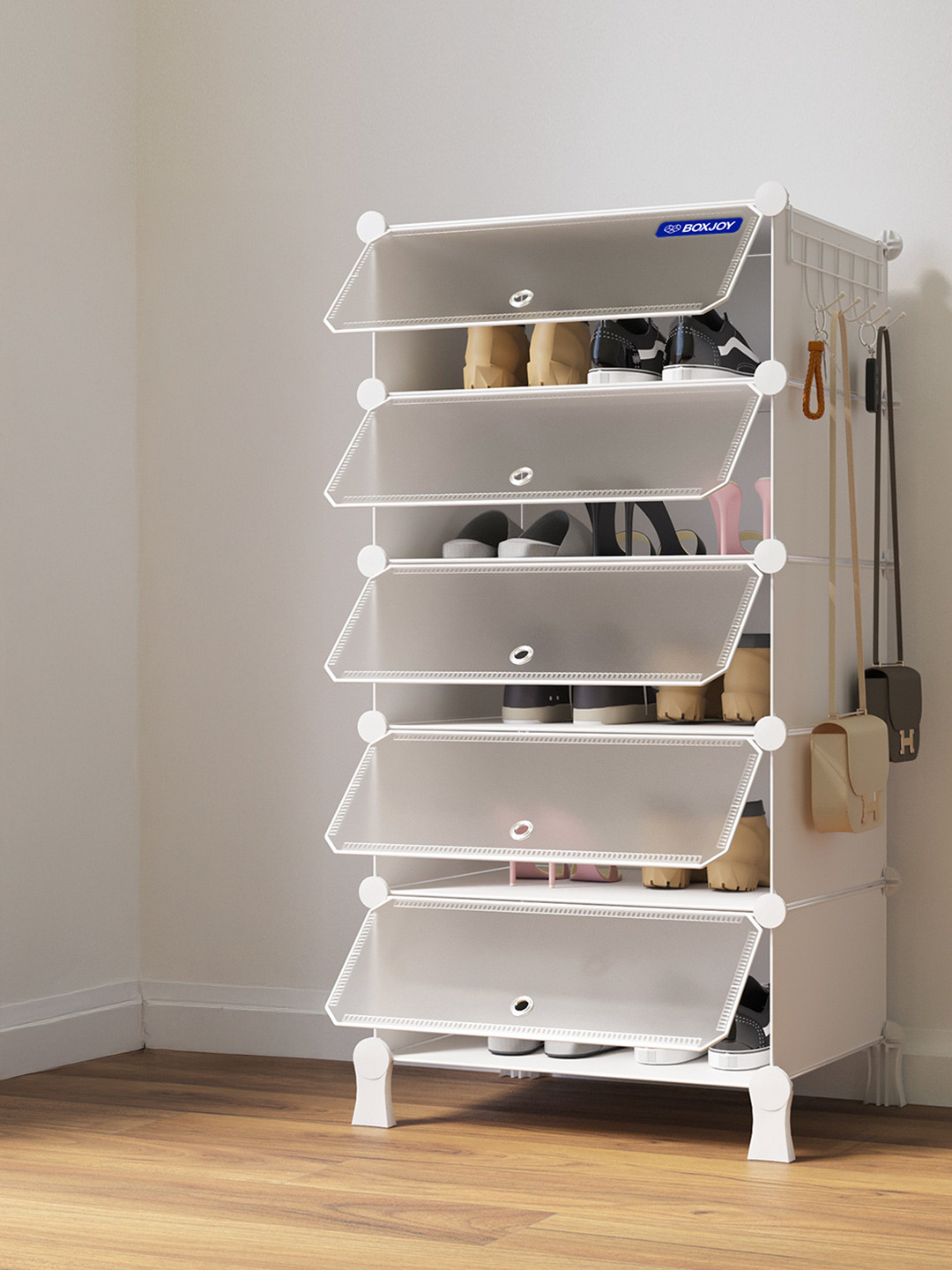 BOXJOY White Waterproof & Dustproof 5-Shelf Shoe Rack With Doors