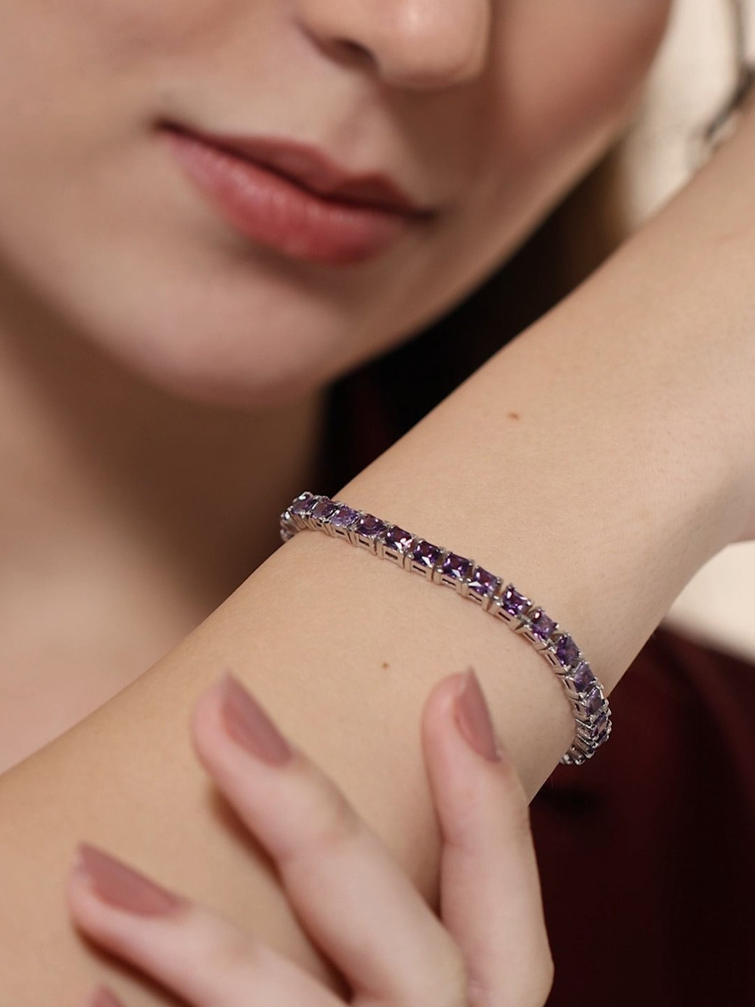 MISS HIGHNESS Women Blue Sterling Silver Cubic Zirconia Rhodium-Plated Bracelet
