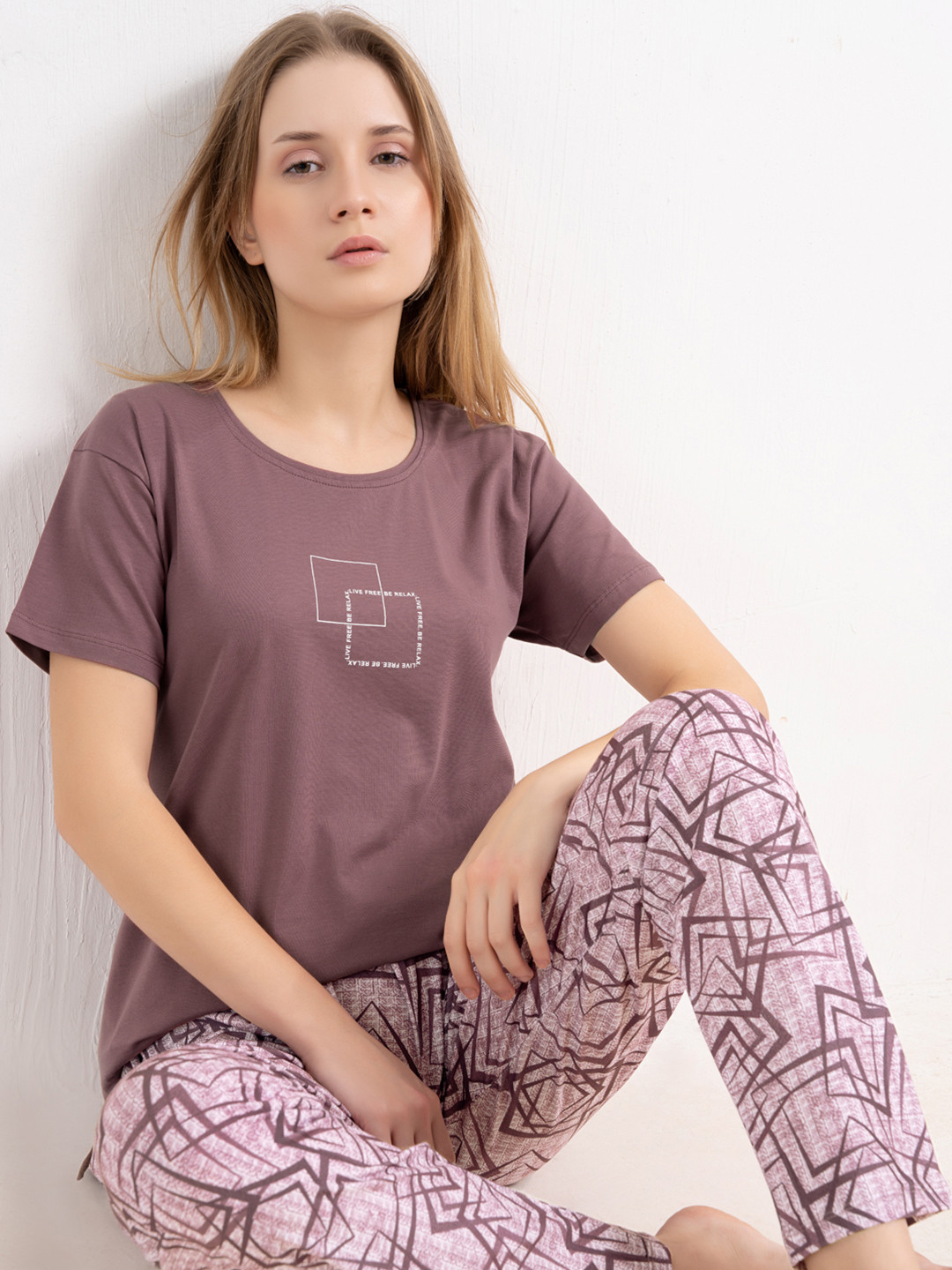 L&M Leisure and Moods Geometric Printed T-shirt And Pyjamas