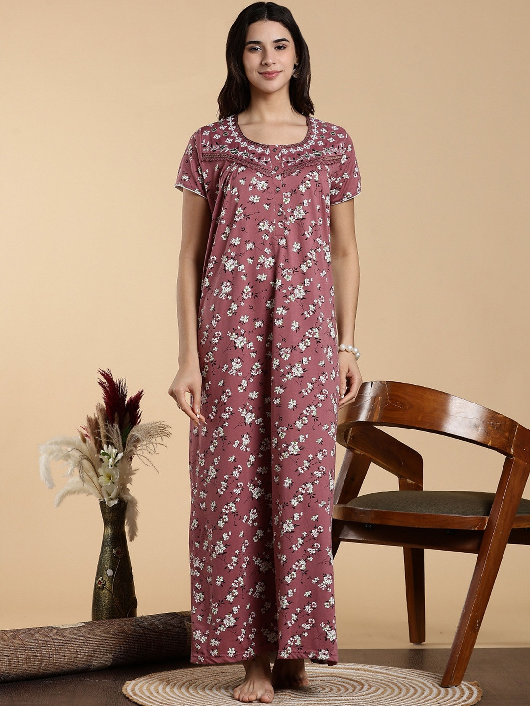 9shines Label Women Hosiery Cotton Printed Nightdress