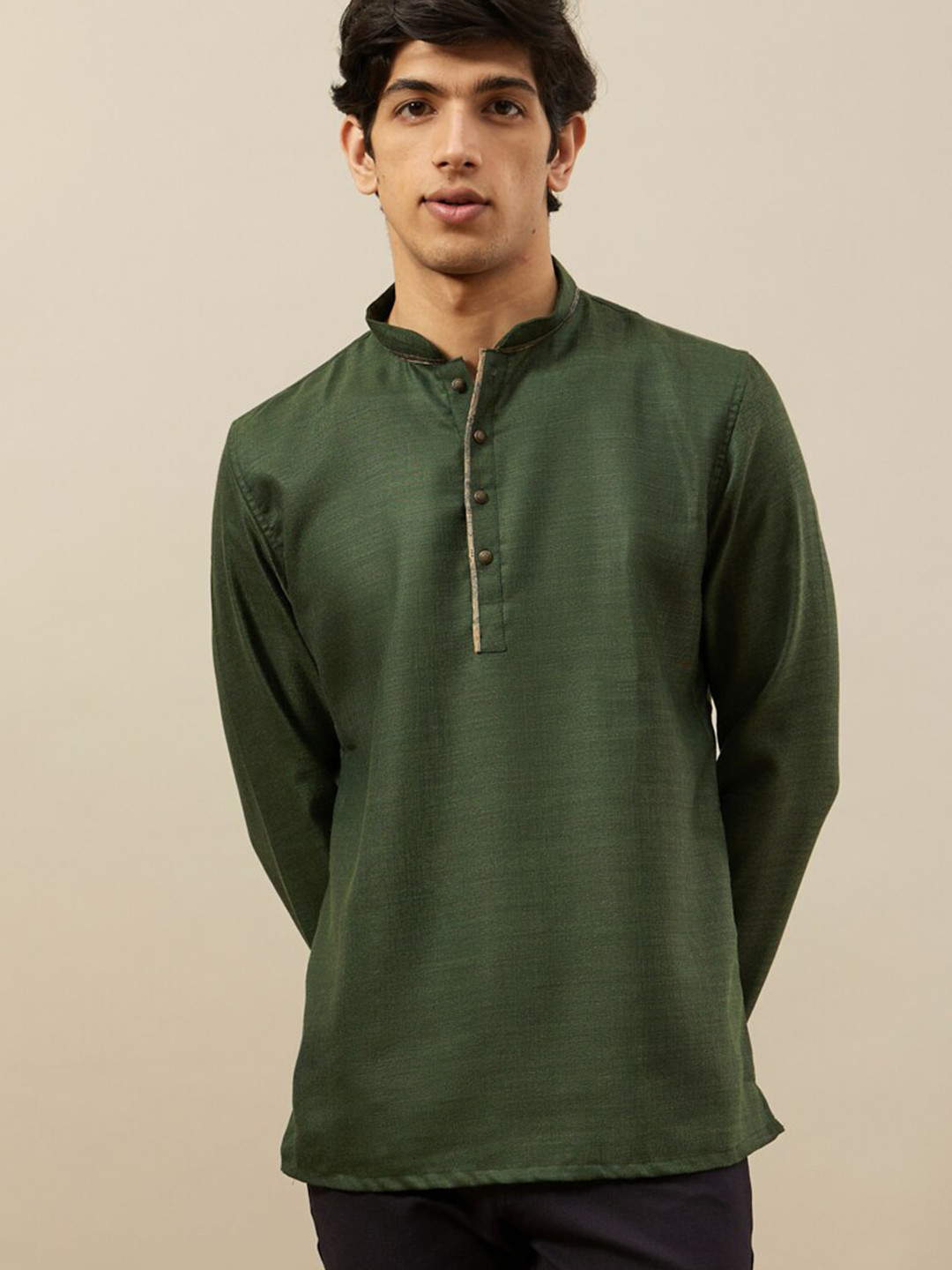 Manyavar Mandarin Collar Regular Sleeves Kurta