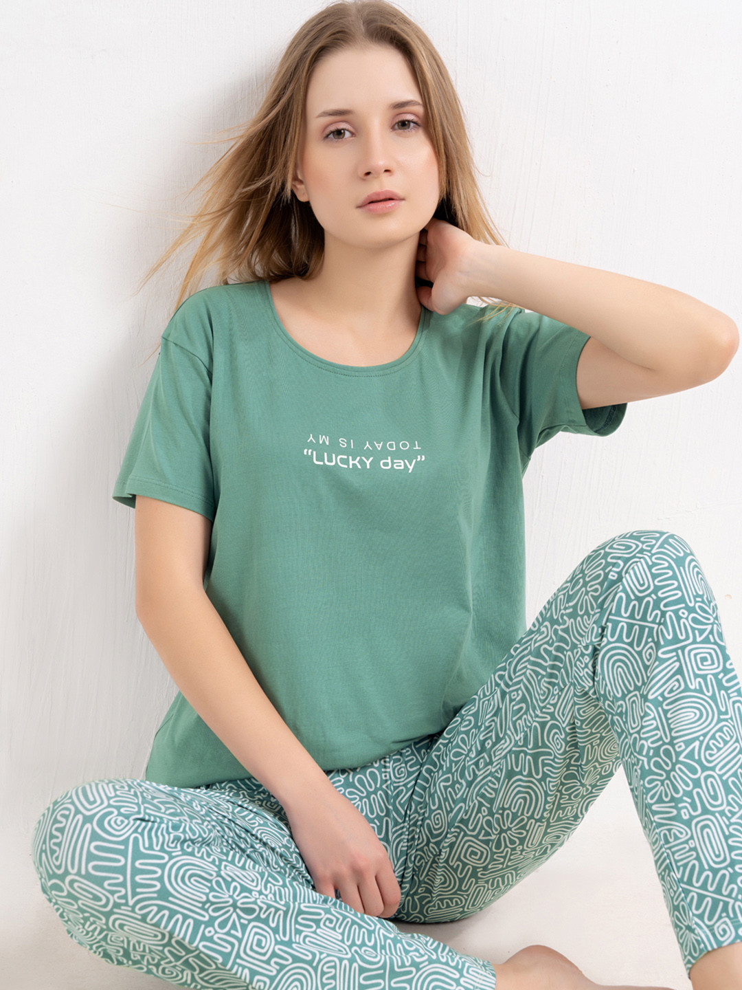 L&M Leisure and Moods Women Typographic Printed Cotton Night Suit