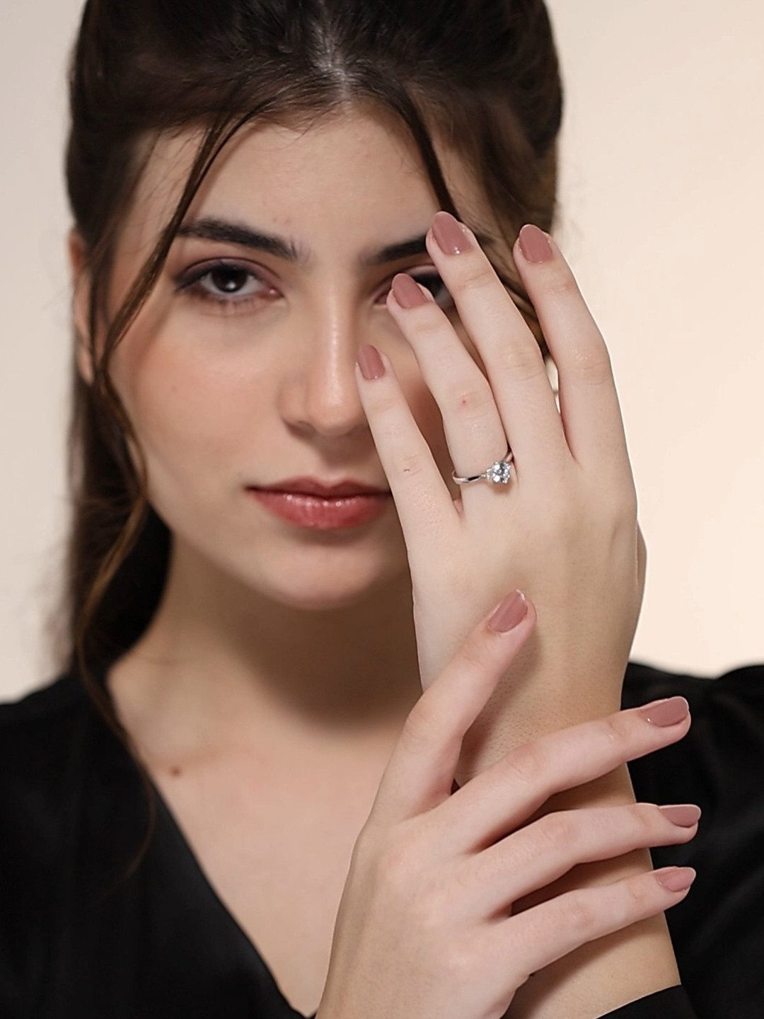 MISS HIGHNESS 925 Sterling Silver Rhodium-Plated Adjustable Finger Ring