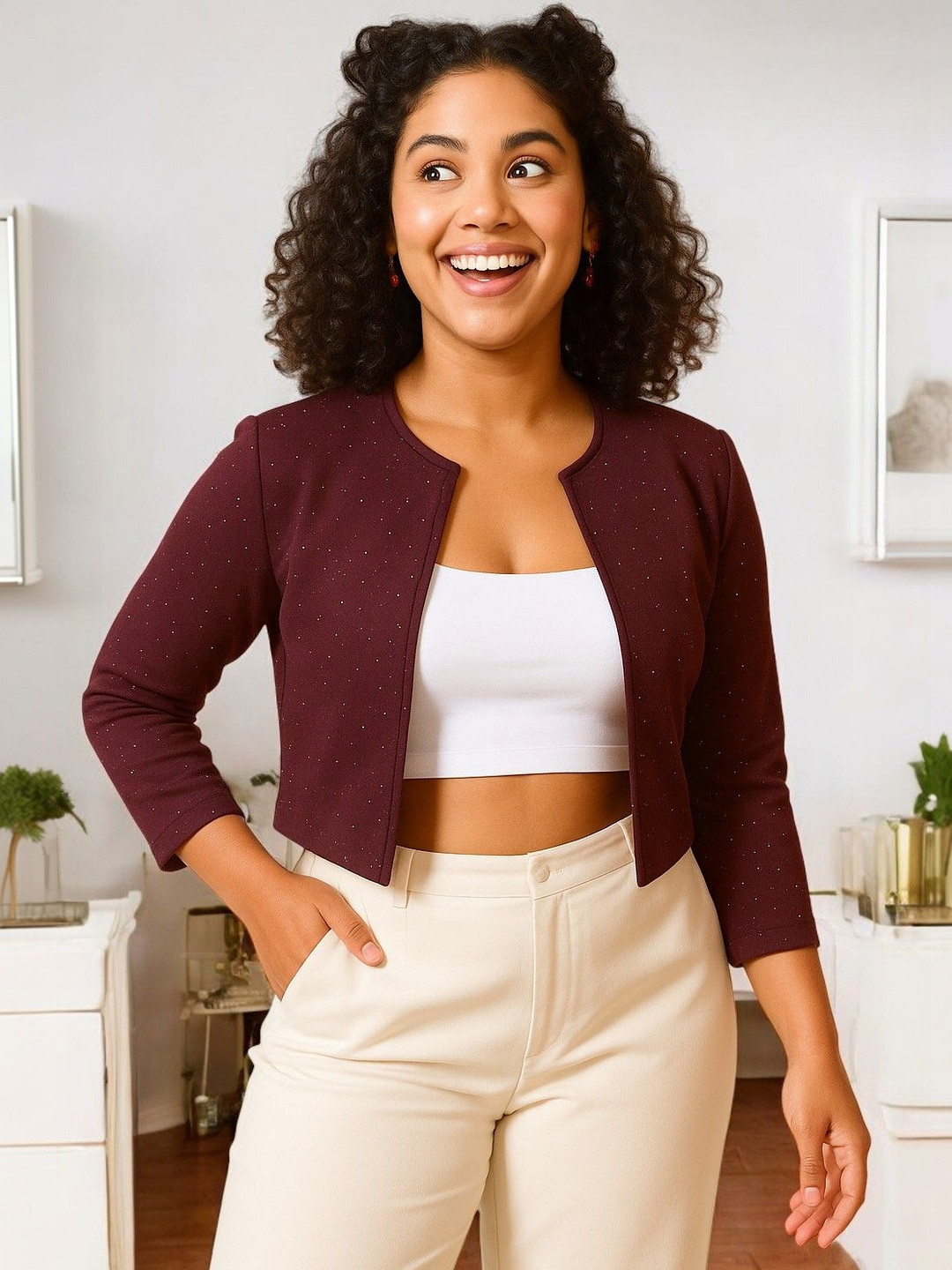 ZEUGEN Women Printed Crop Shrug