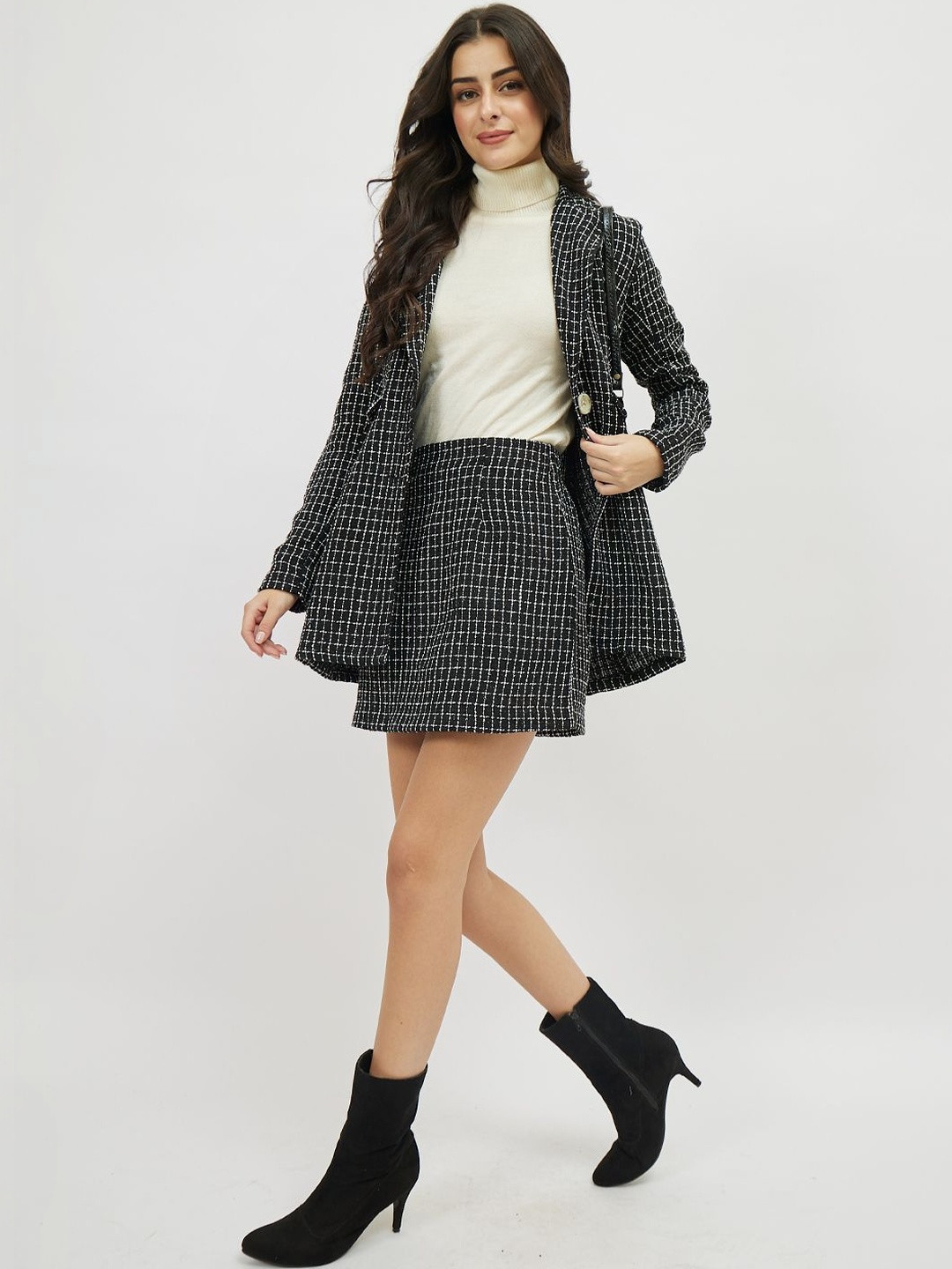 Athena Checked Mini Pencil Tweed Skirt