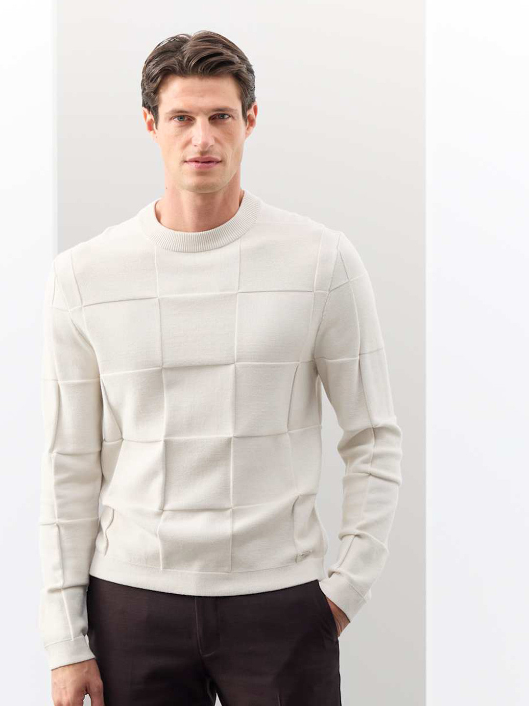 Marks & Spencer Men Textured Crew Neck Jumper Sweaters