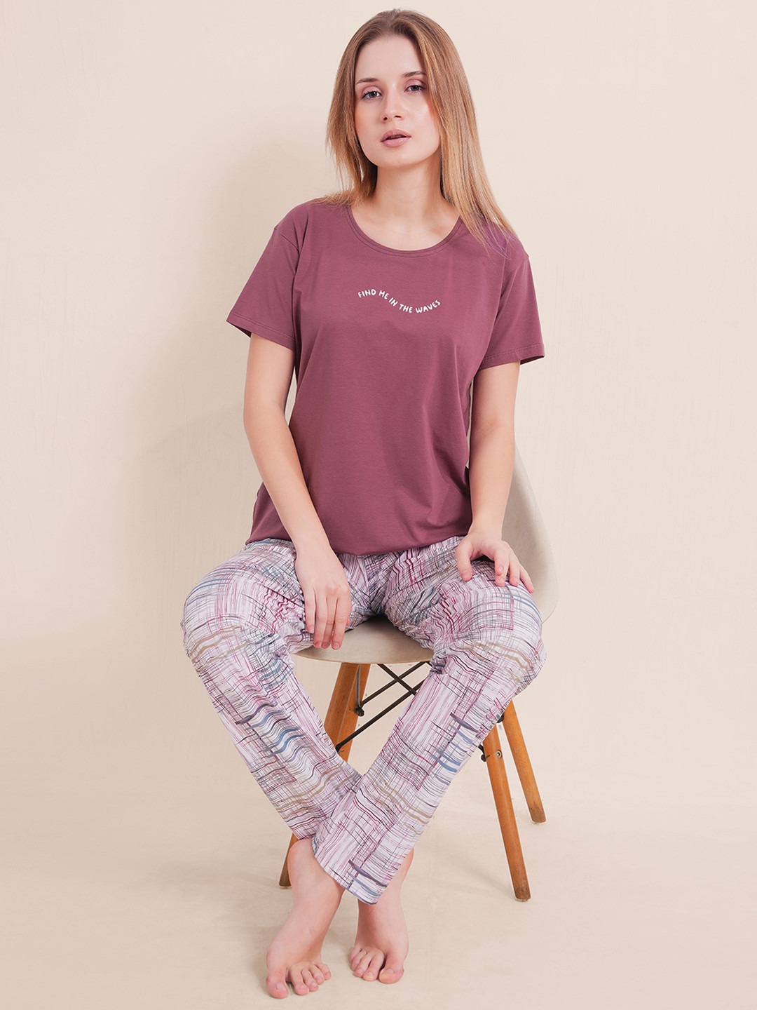 L&M Leisure and Moods Women Printed Round Neck T-shirt & Pyjamas Night Suit