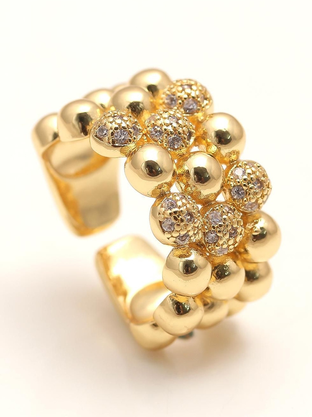 MAHTTAB Gold-Plated Cubic Zirconia-Studded Adjustable Finger Ring