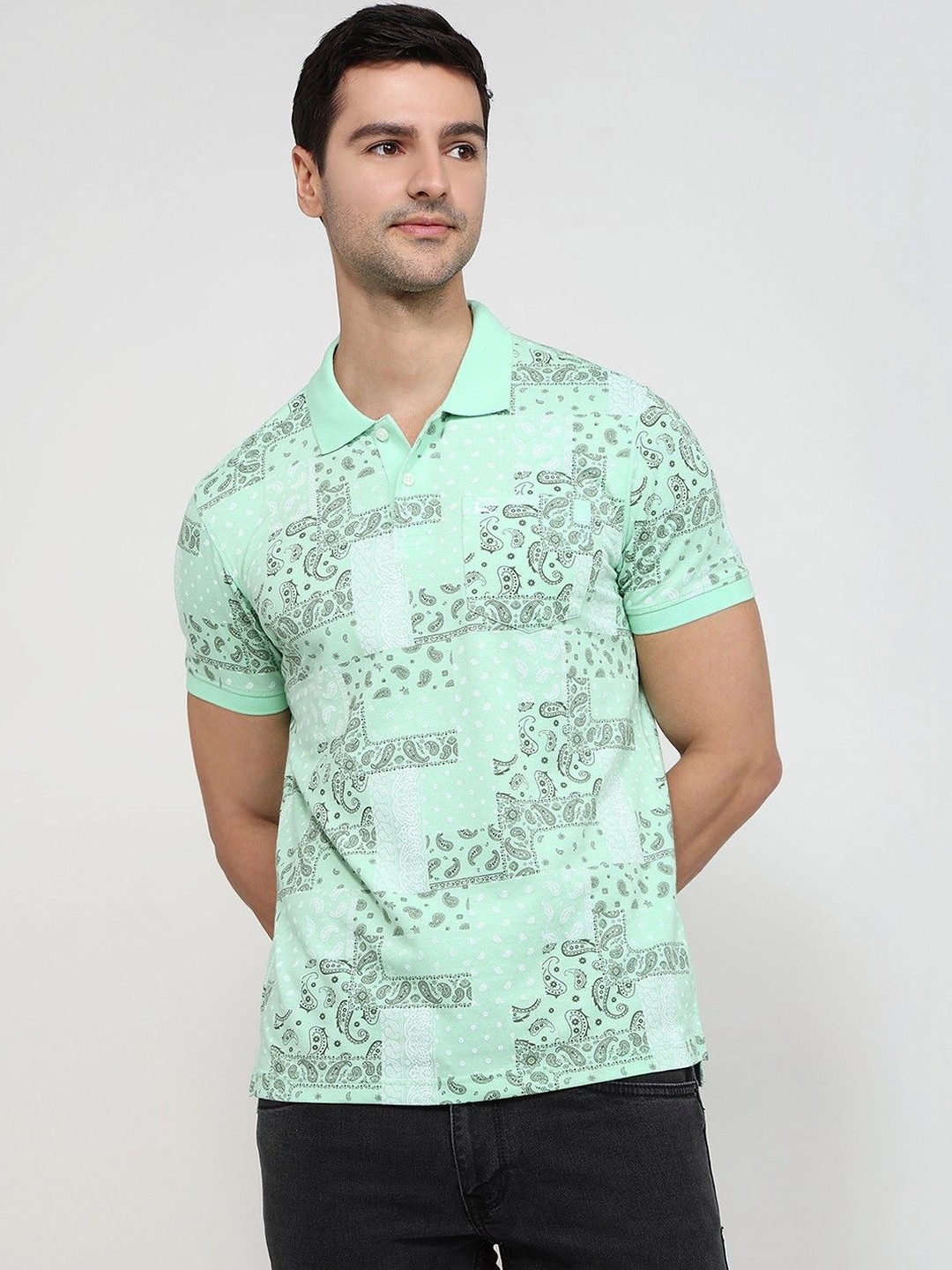 ColorPlus Men Printed Polo Collar Pockets T-shirt