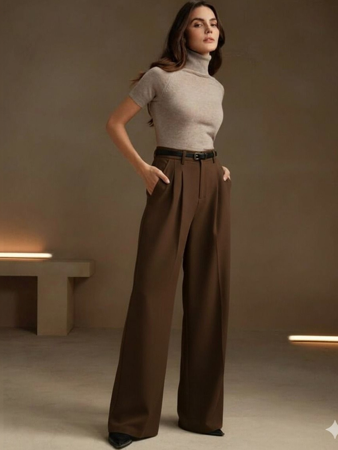 BROADSTAR Women Smart Loose Fit High-Rise Easy Wash Pleated Trousers