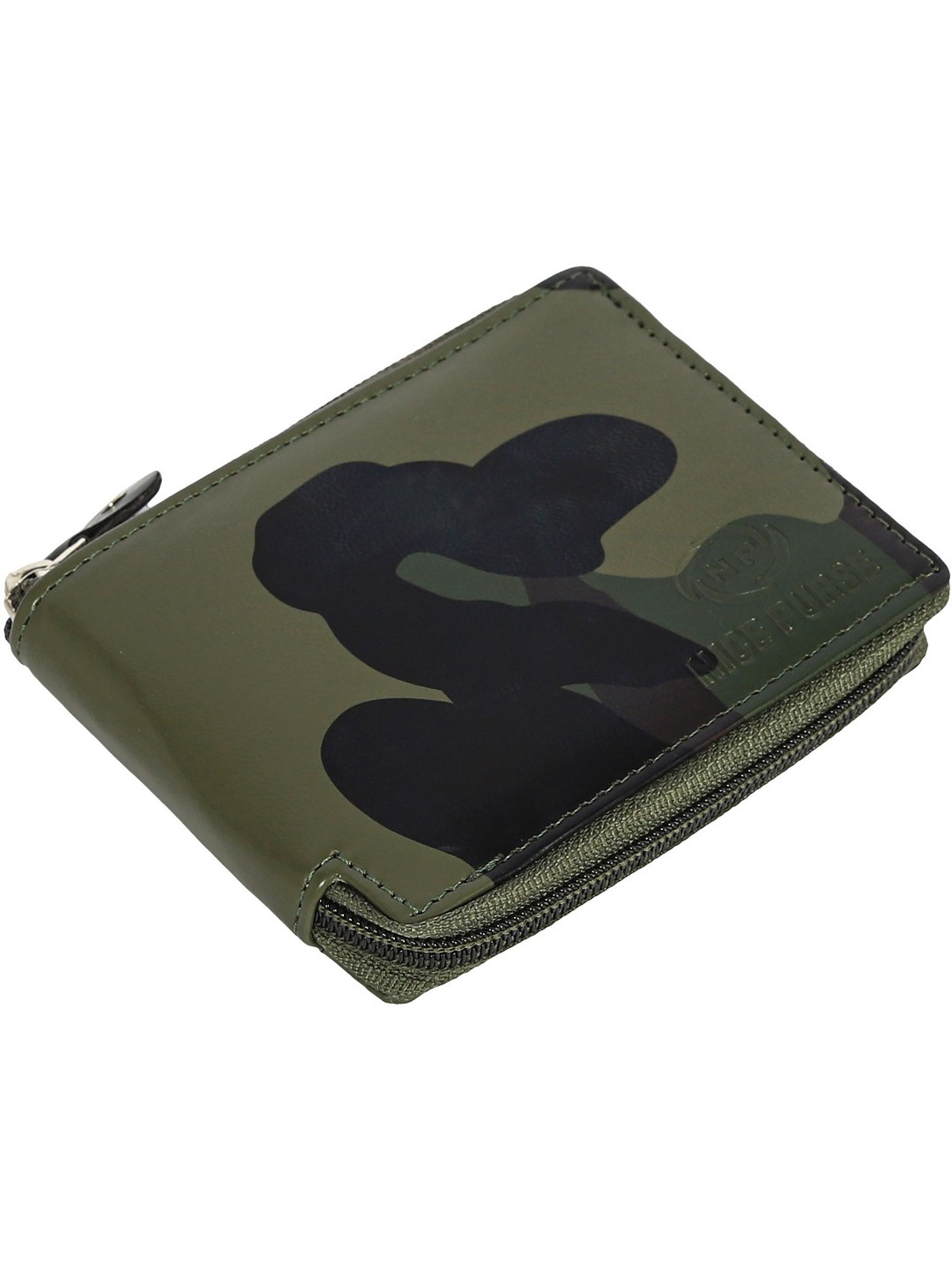 NICE PURSE Men Camouflage Printed Zip Detail PU Two Fold Wallet