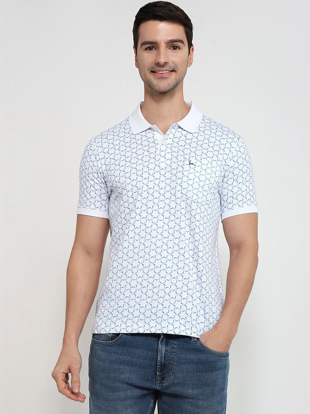 ColorPlus Men Printed Polo Collar Pure Cotton Pockets T-shirt