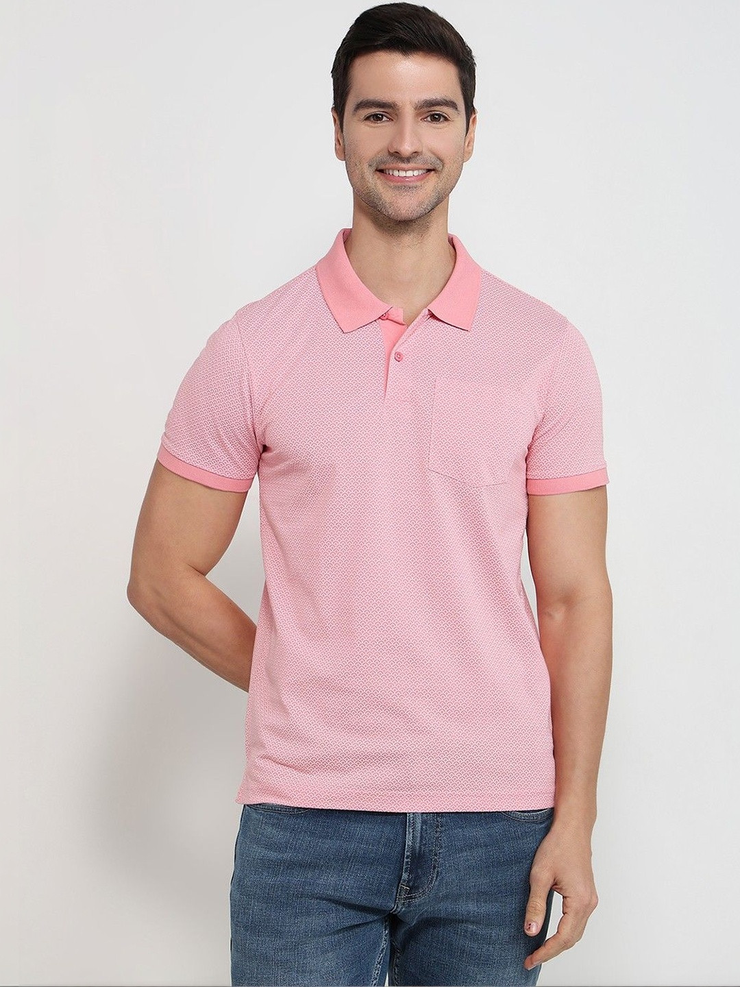 ColorPlus Men Printed Polo Collar Pockets T-shirt