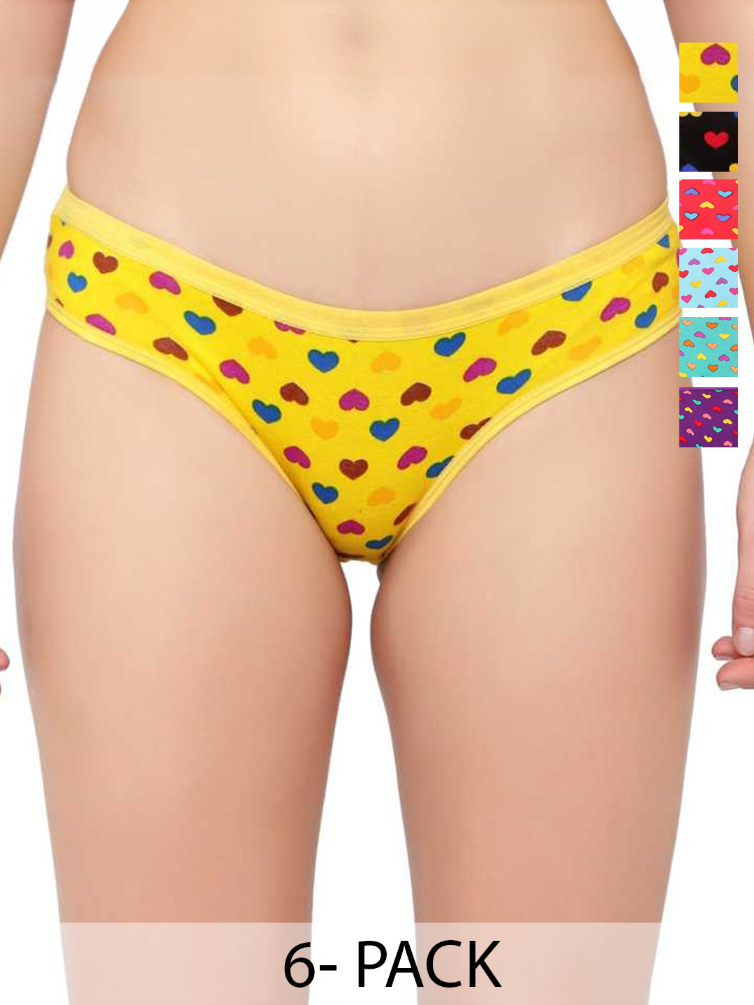 DESNUDA Women Pack of 6 Multicolor Cotton Blend Heart Printed Panty