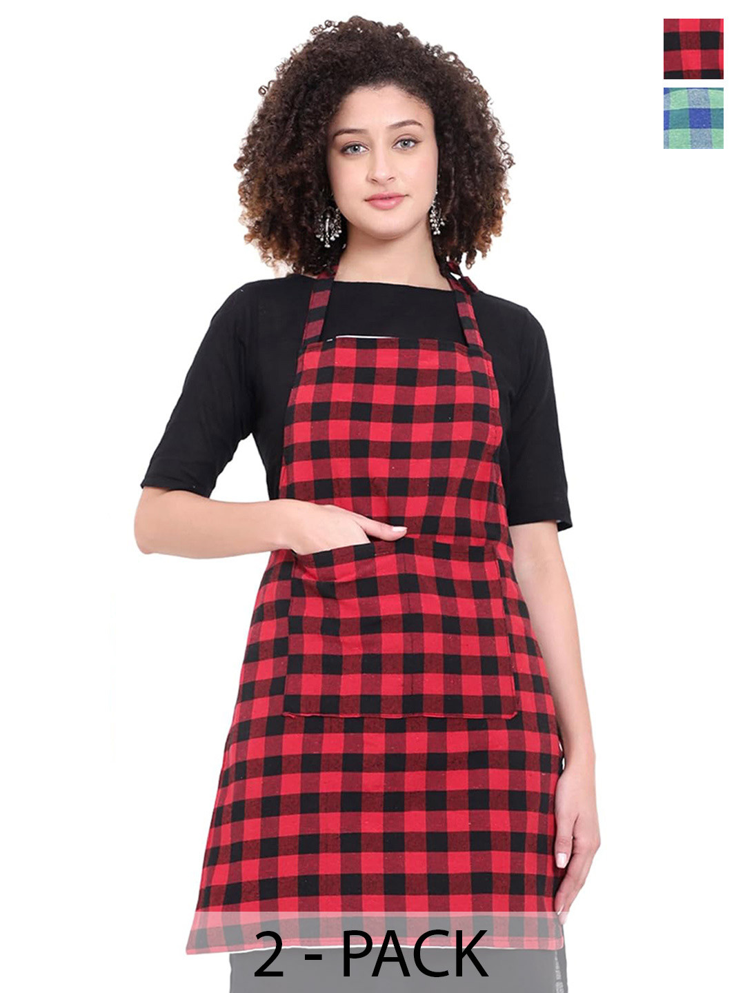 DESNUDA Pack Of 2 Kitchen Checkered Apron